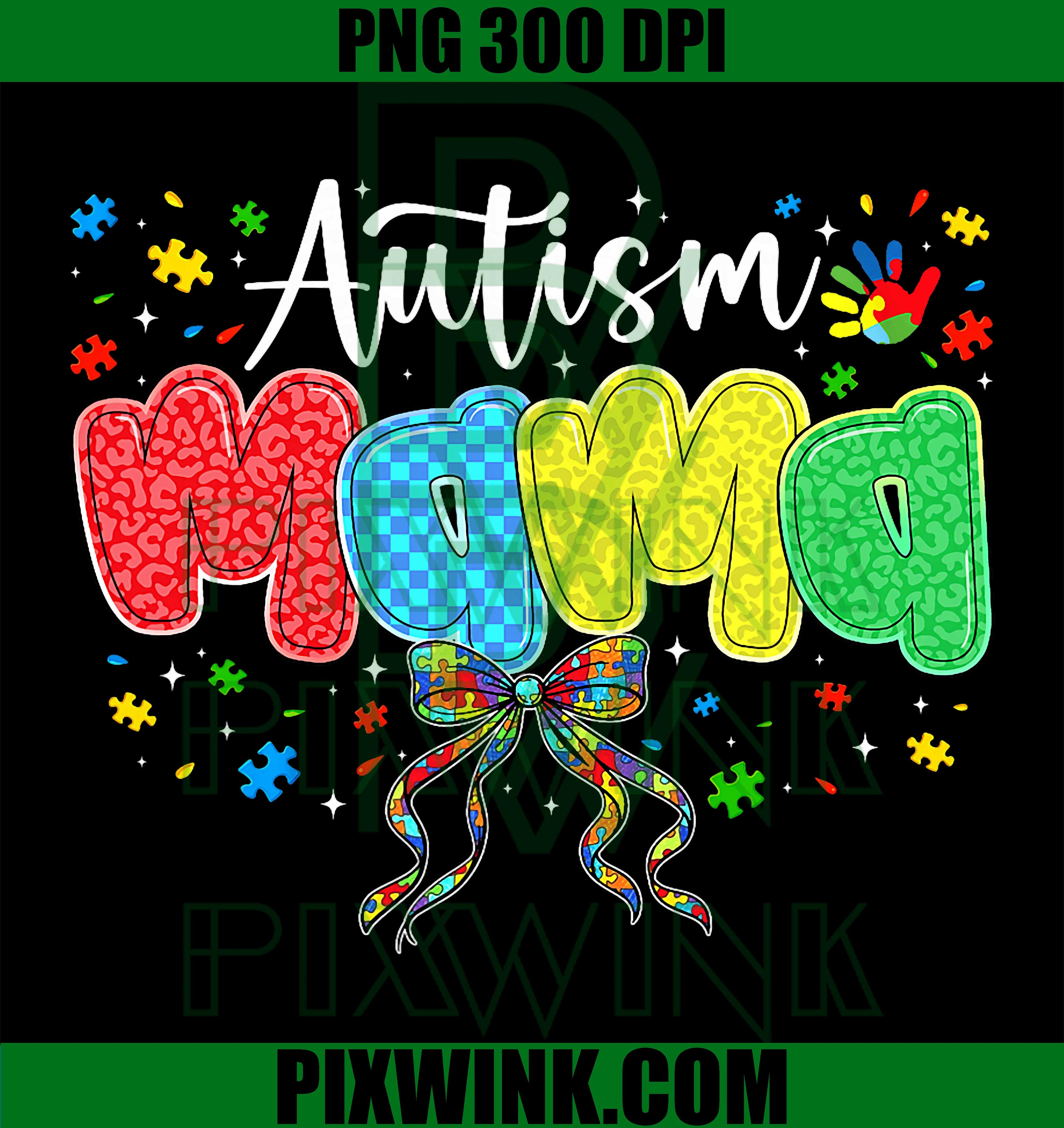 Autism Mama Bow PNG, Coquette Autism Awareness Mom PNG