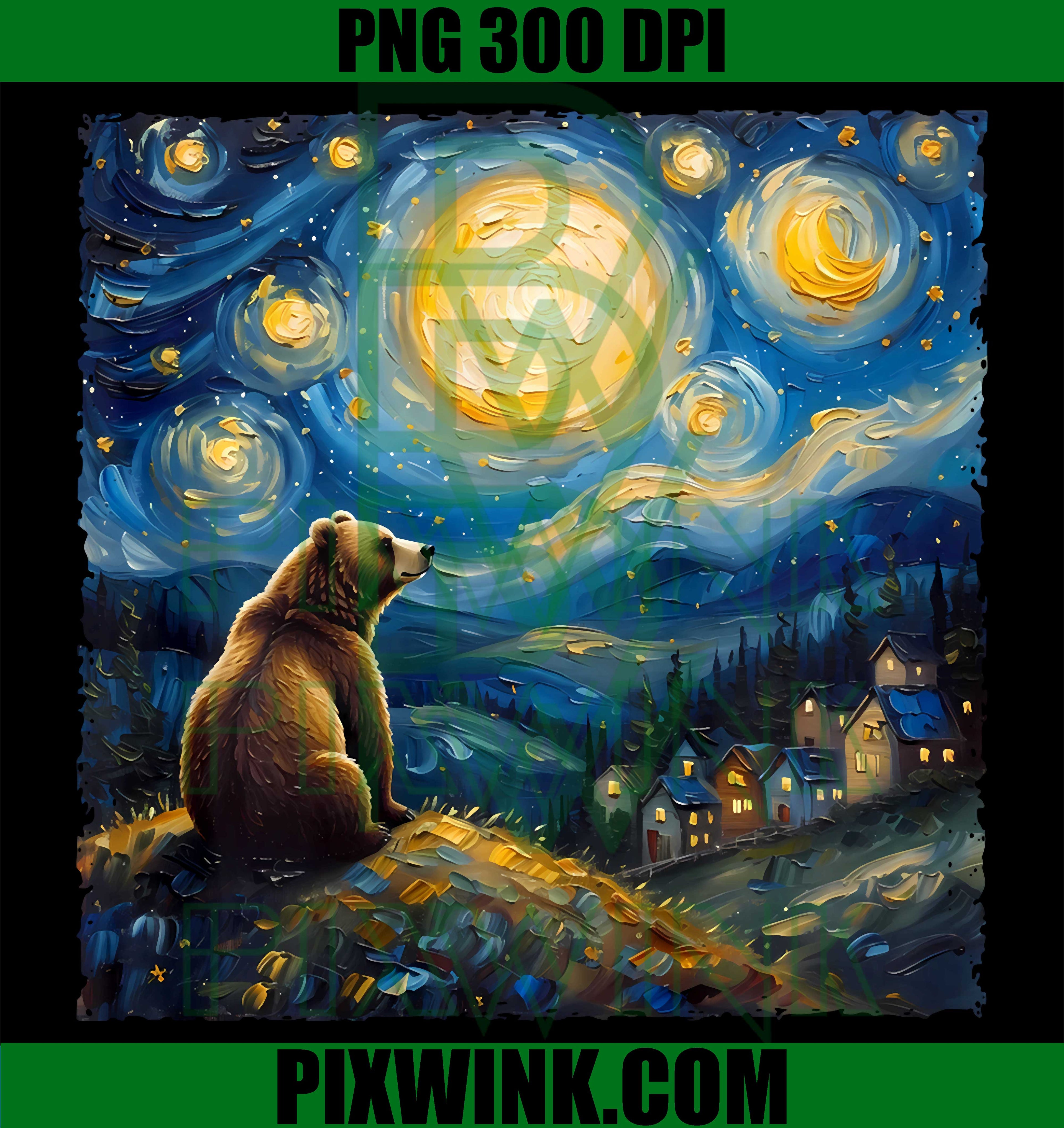 Van Gogh Bear Starry Night PNG, Funny Bear Lover Art PNG