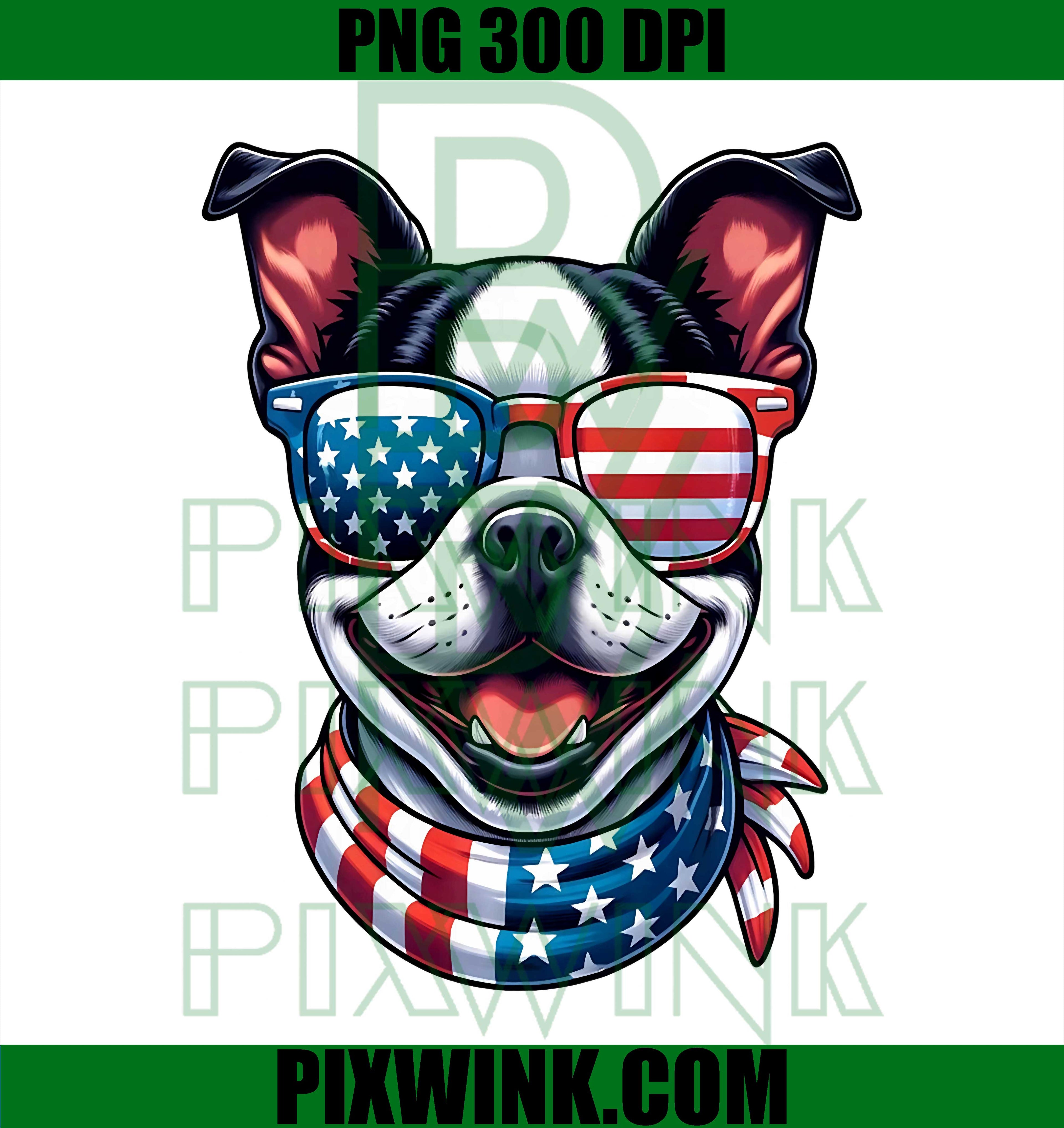 Boston Terrier Dog Lover US Flag PNG, 4th Of July Patriotic Graphic PNG