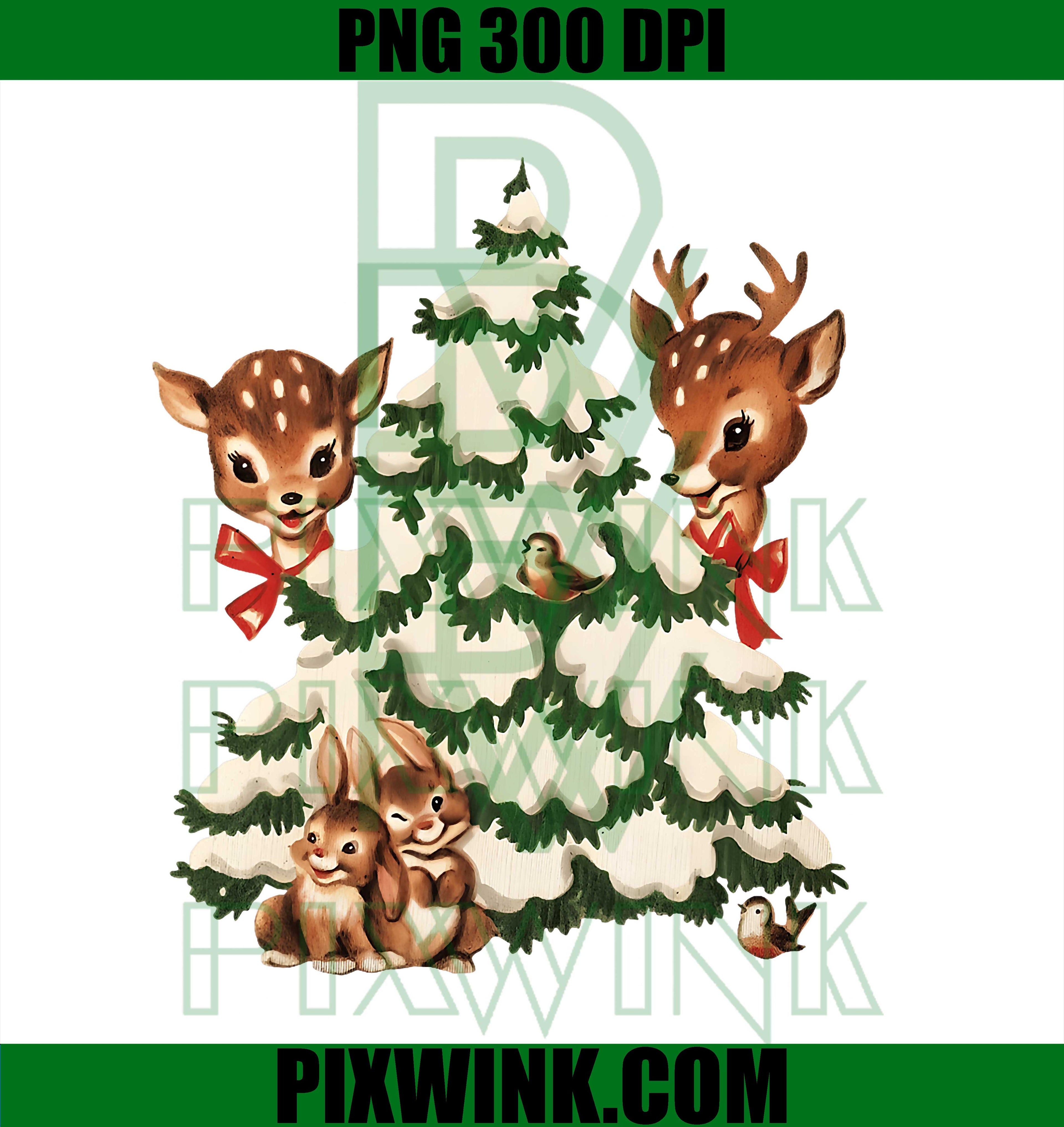 Retro Vintage Reindeer Pink Christmas Baby Deer Cottagecore PNG