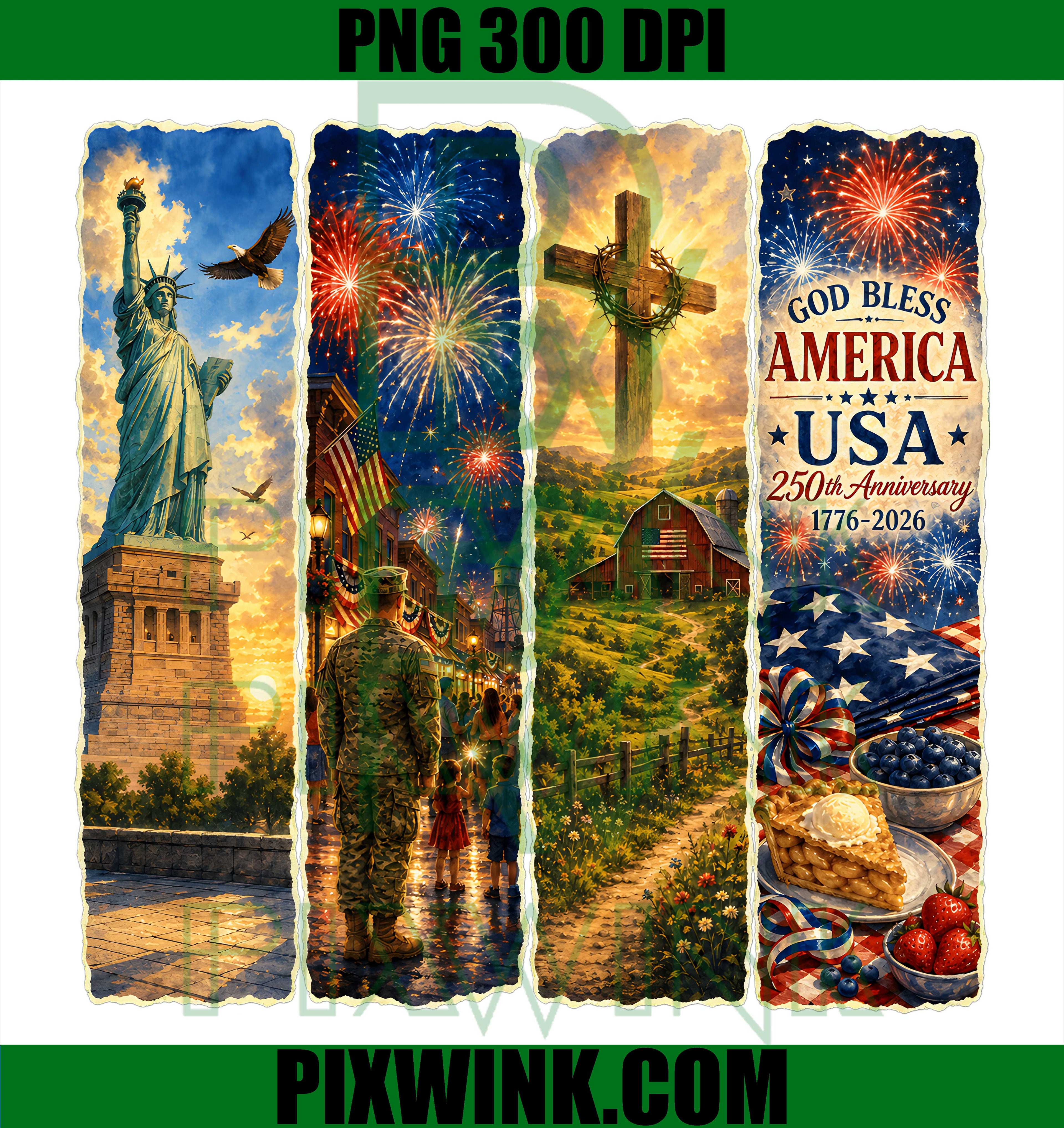 God Bless America PNG, Faith America 250th PNG, July 4th Patriotic PNG