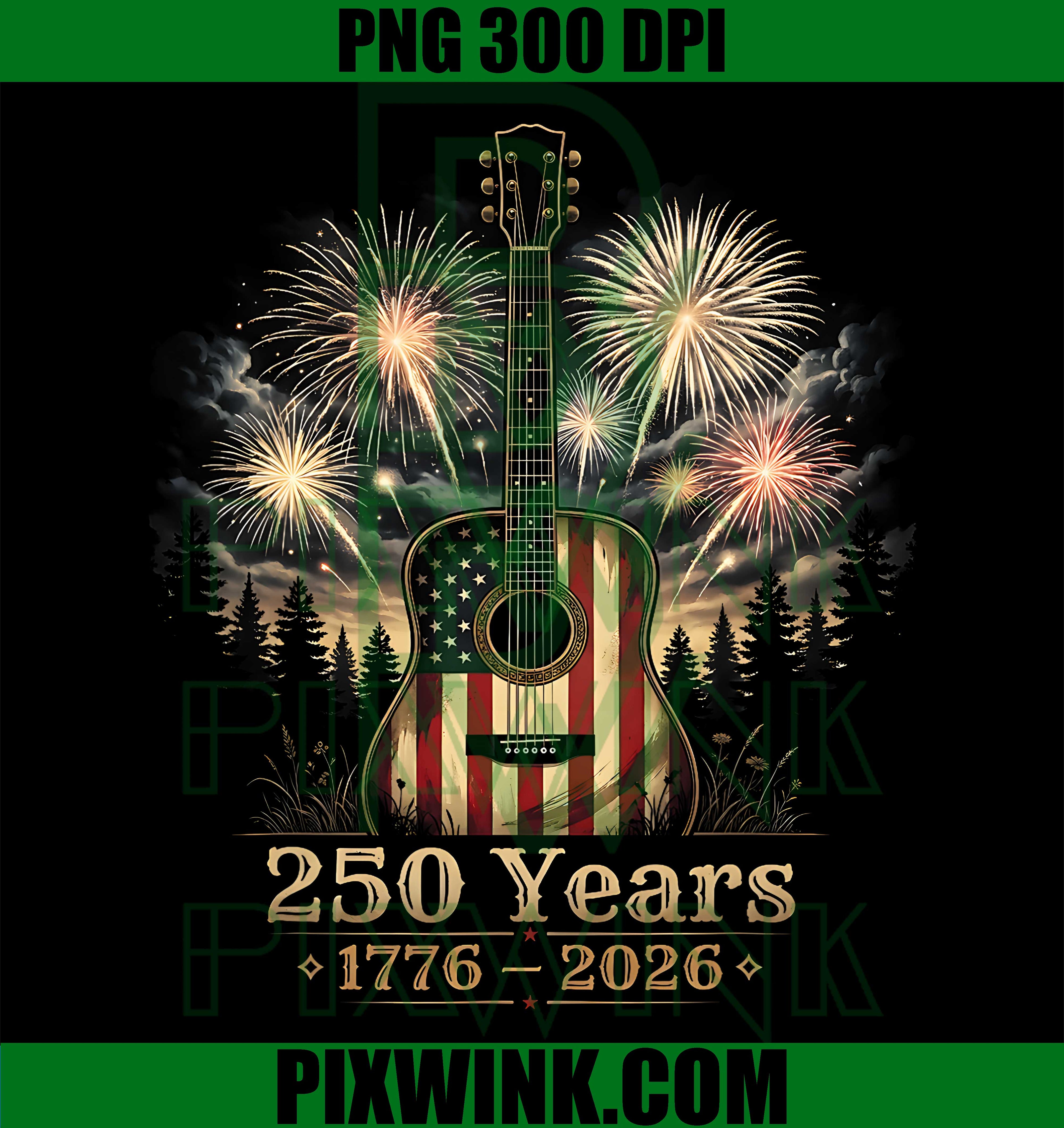 Patriotic US Flag Guitar PNG, 250 Years USA Anniversary PNG, 1776 2026 Guitar PNG