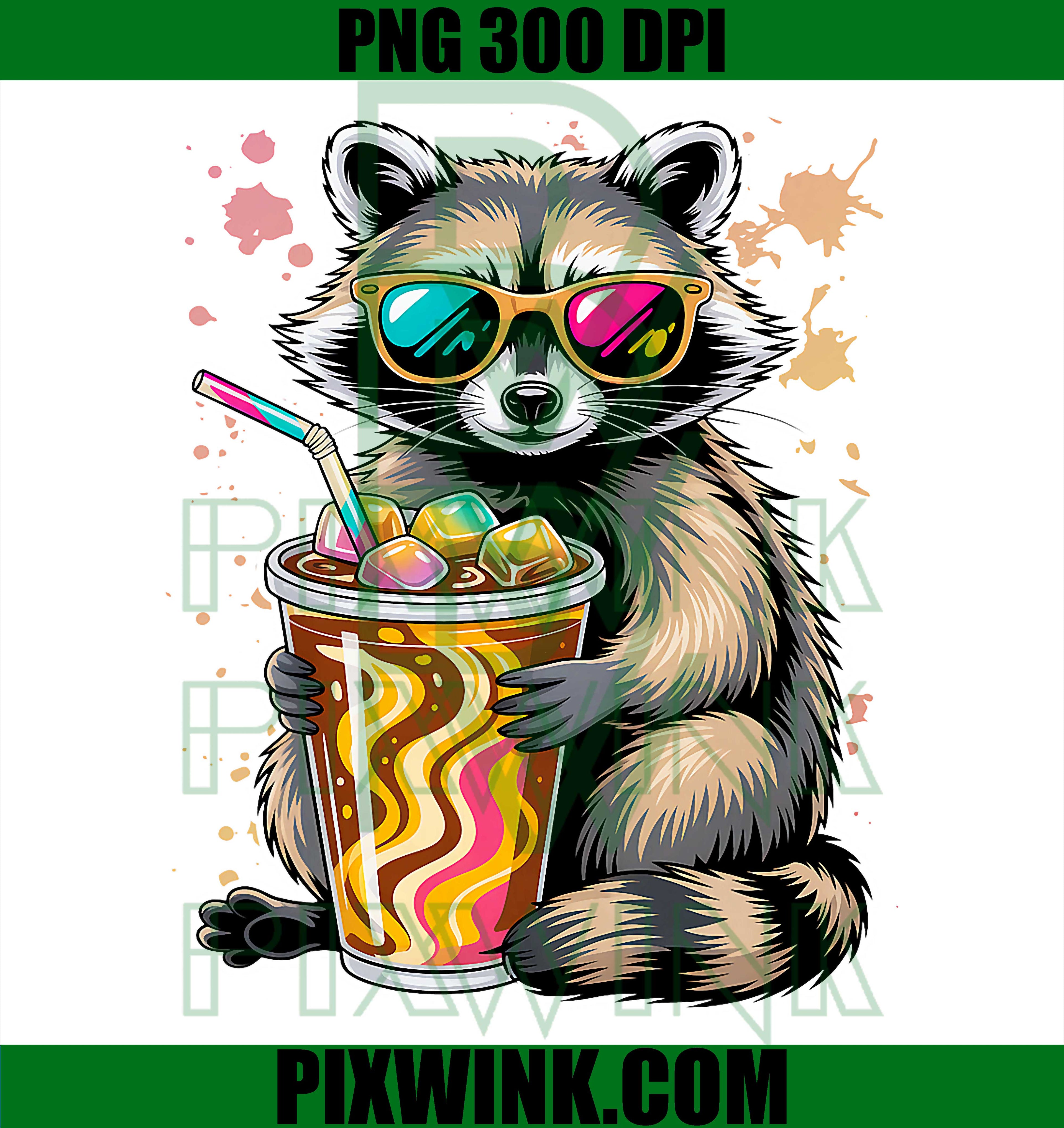 Raccoon Iced Coffee PNG, Cute Coffee Raccoon Meme PNG