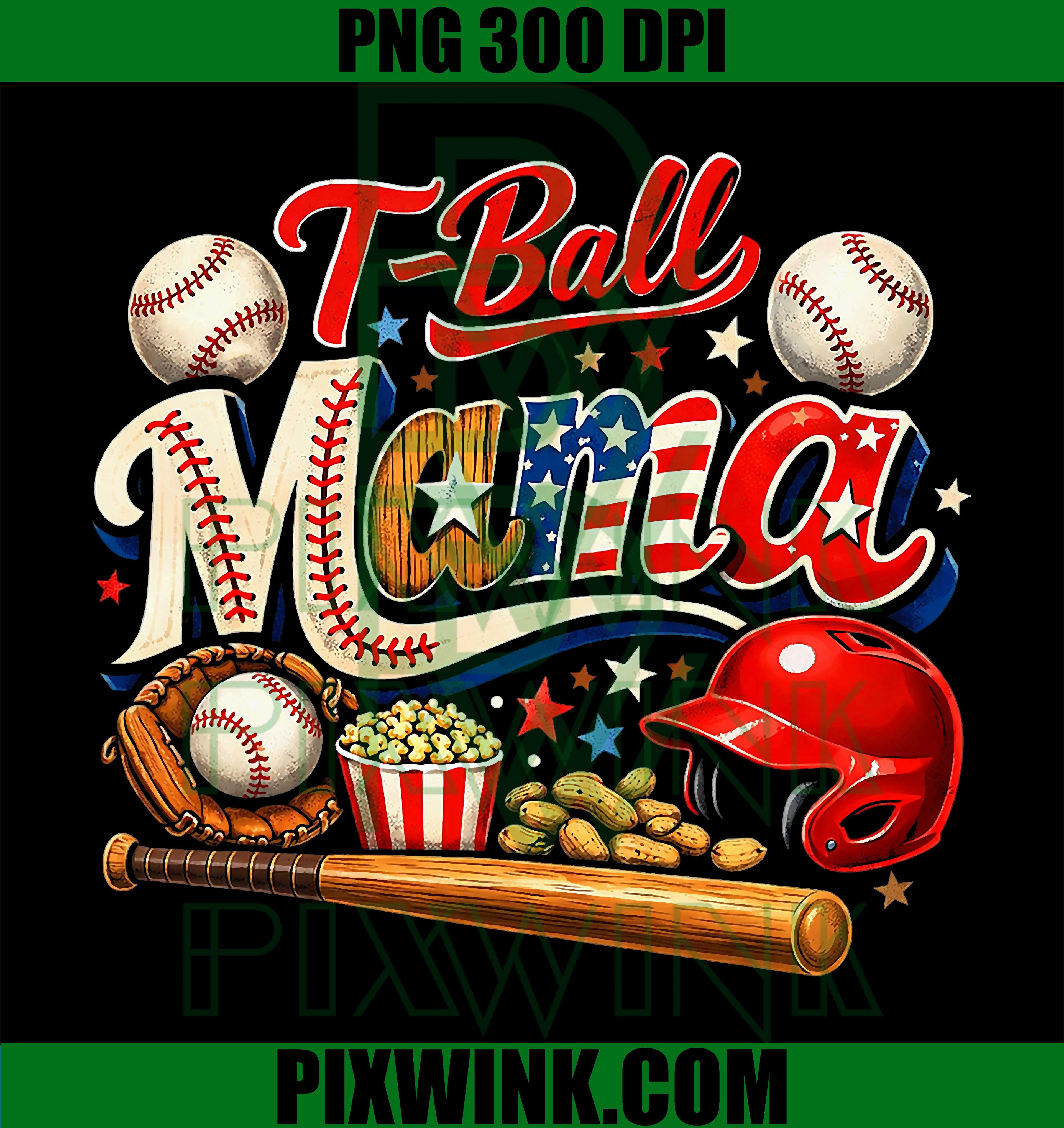 T-Ball Mama Patriotic Baseball PNG, Mother’s Day Retro Game Design