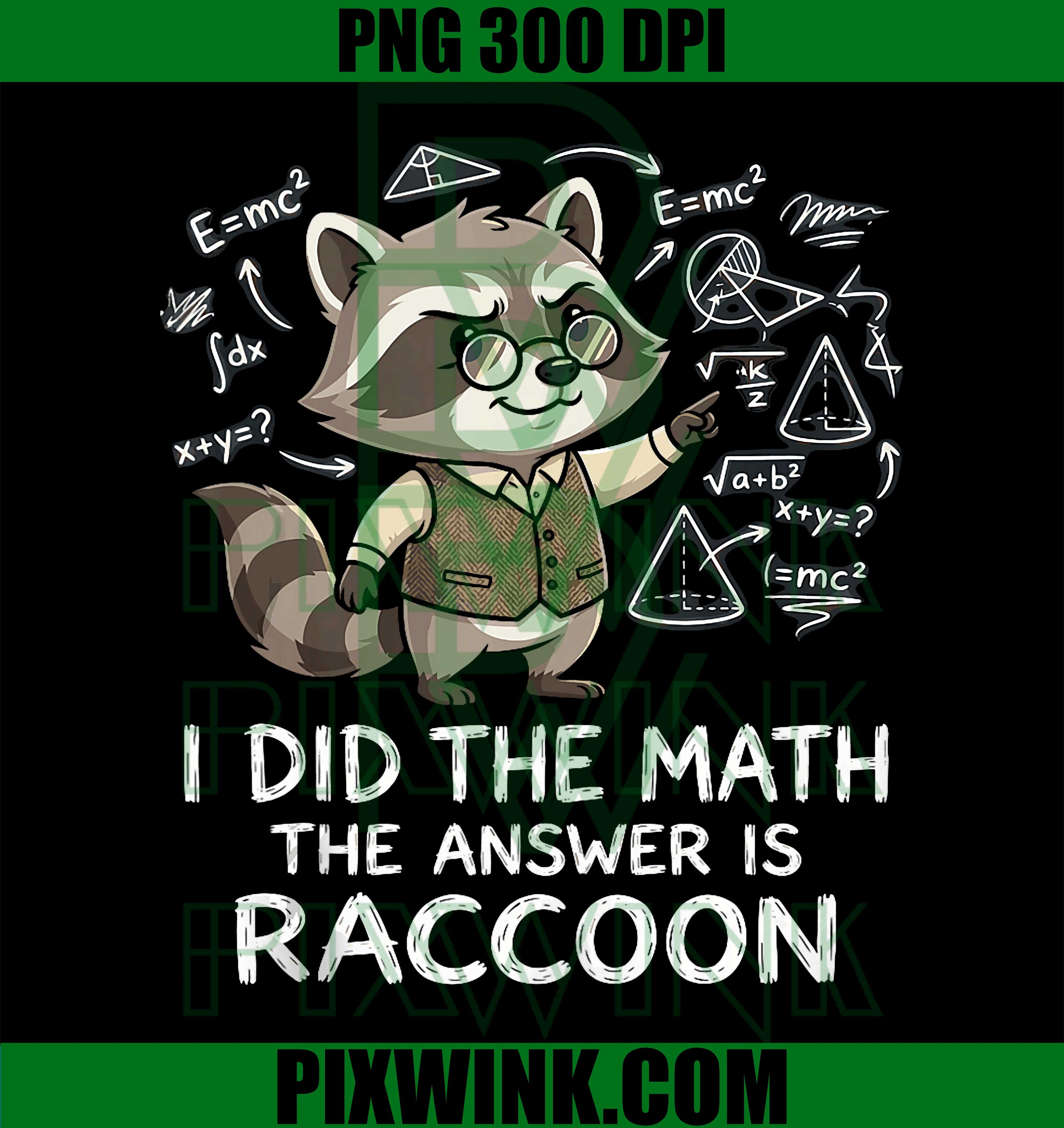I Did The Math The Answer is Raccoon, Teacher Student Boys PNG Instant File