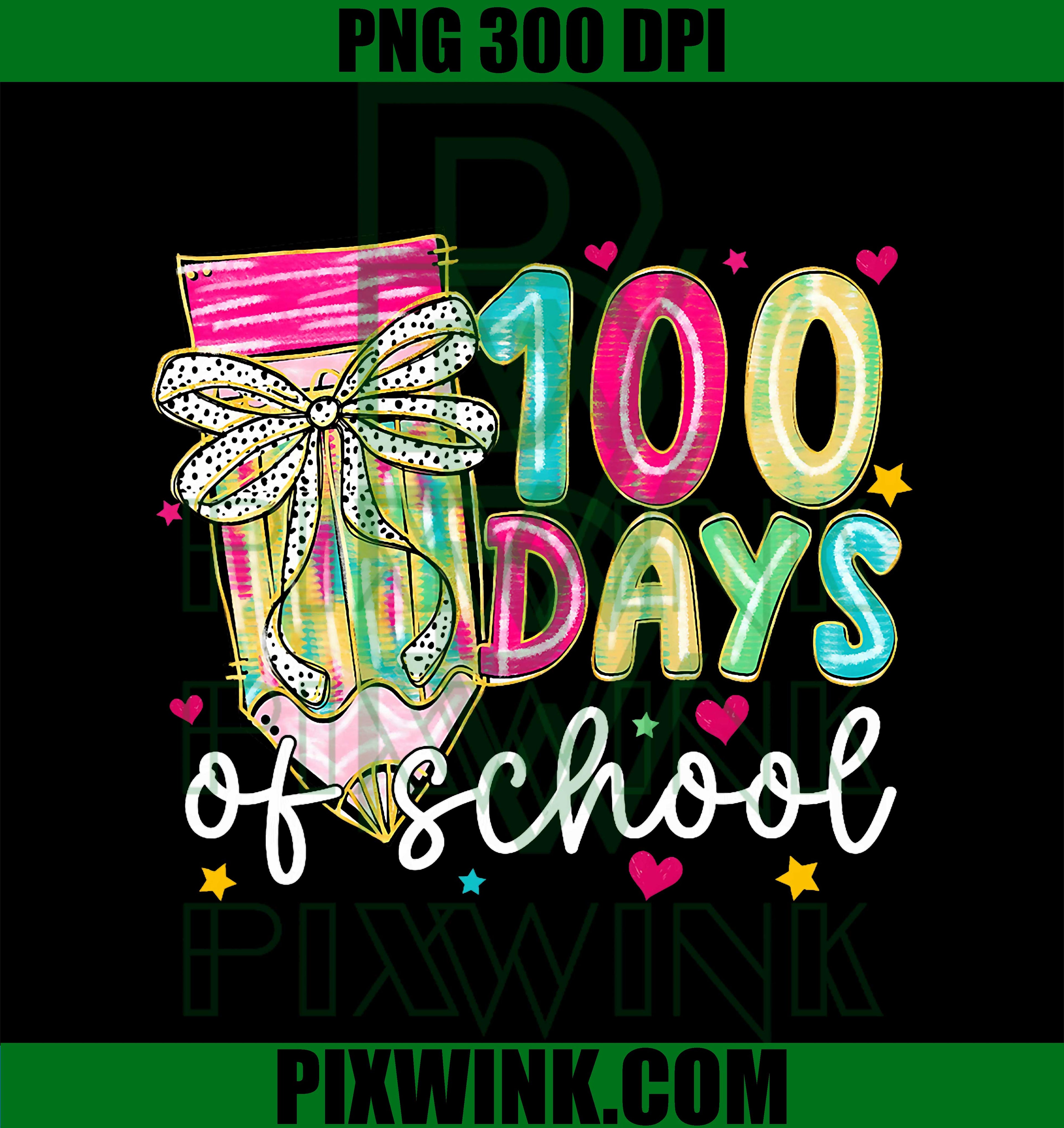 100 Days of School Coquette Pencil Bow, 100th Day Girl Women PNG