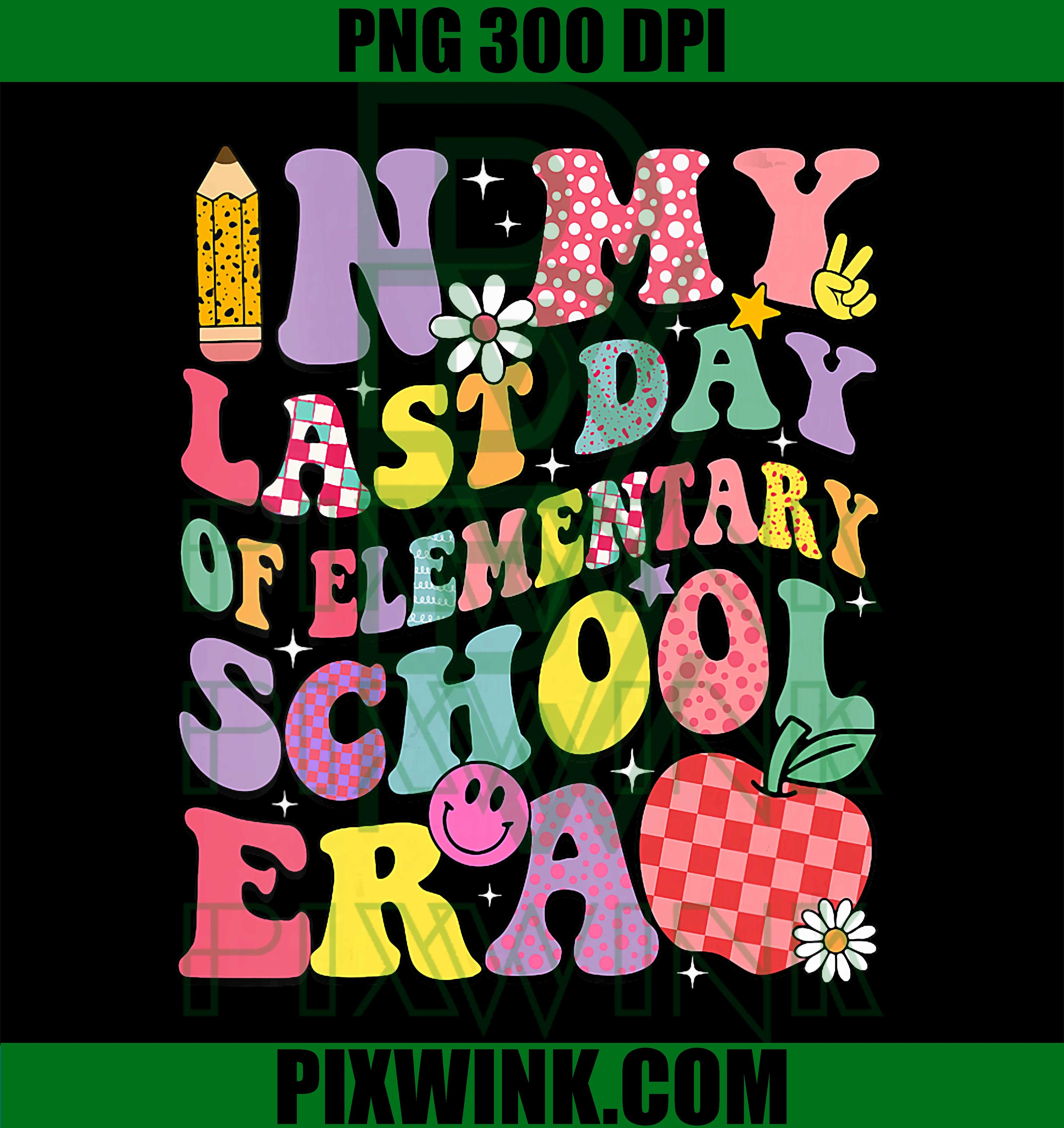 Last Day Elementary School Era PNG, Groovy Graduation Design PNG