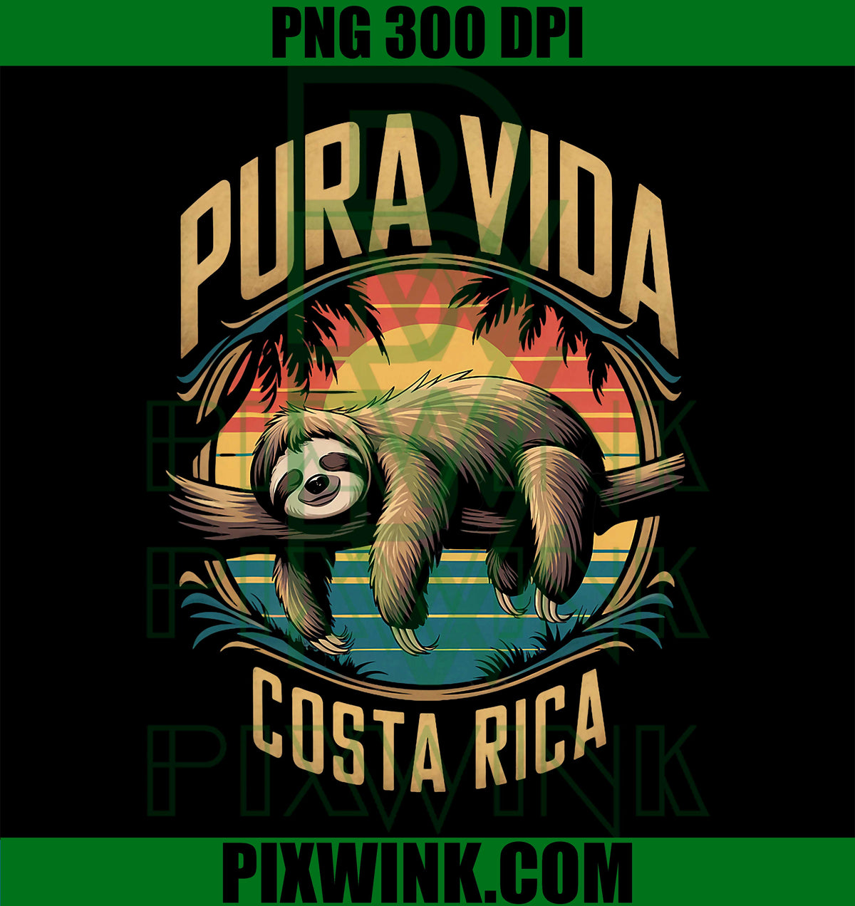 Vacation Tropical PNG, Pura Vida Sloth PNG, Costa Rica Adventure PNG