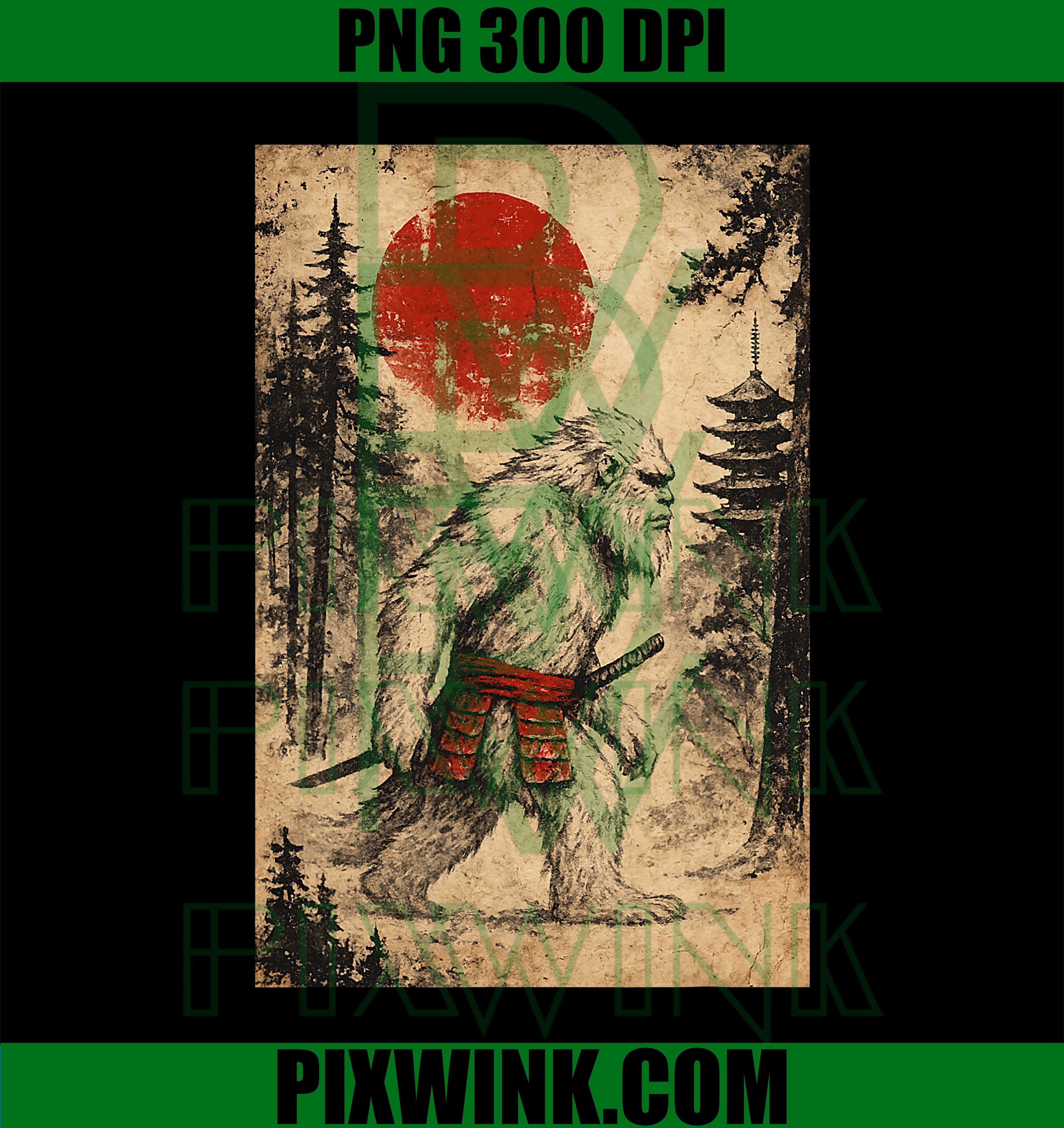 Yeti Japanese Samurai Warrior Vintage Graphic Ukiyo-e Art PNG