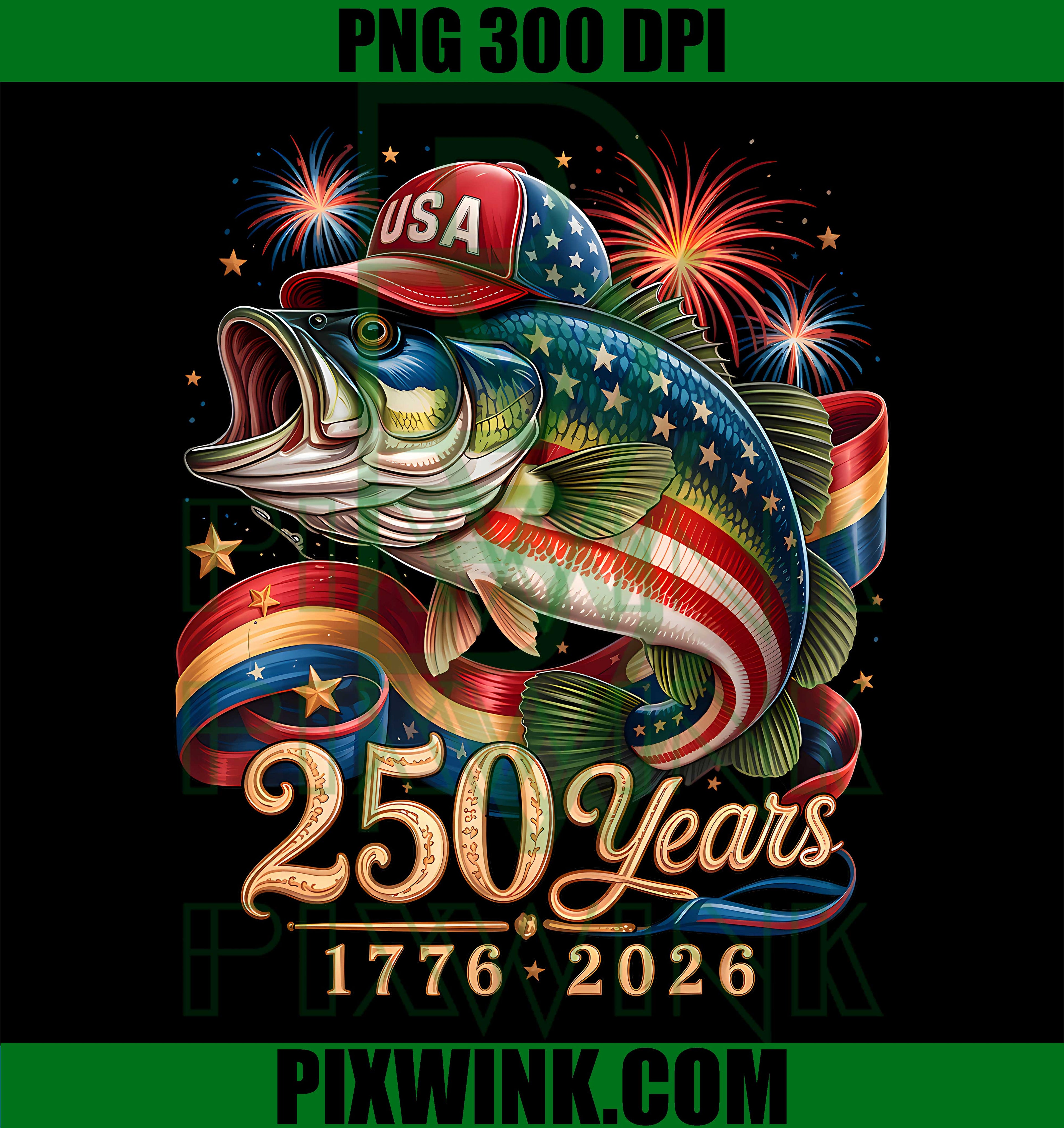 250 America Fishing USA Flag PNG, 1776 2026 Patriotic Fishing PNG