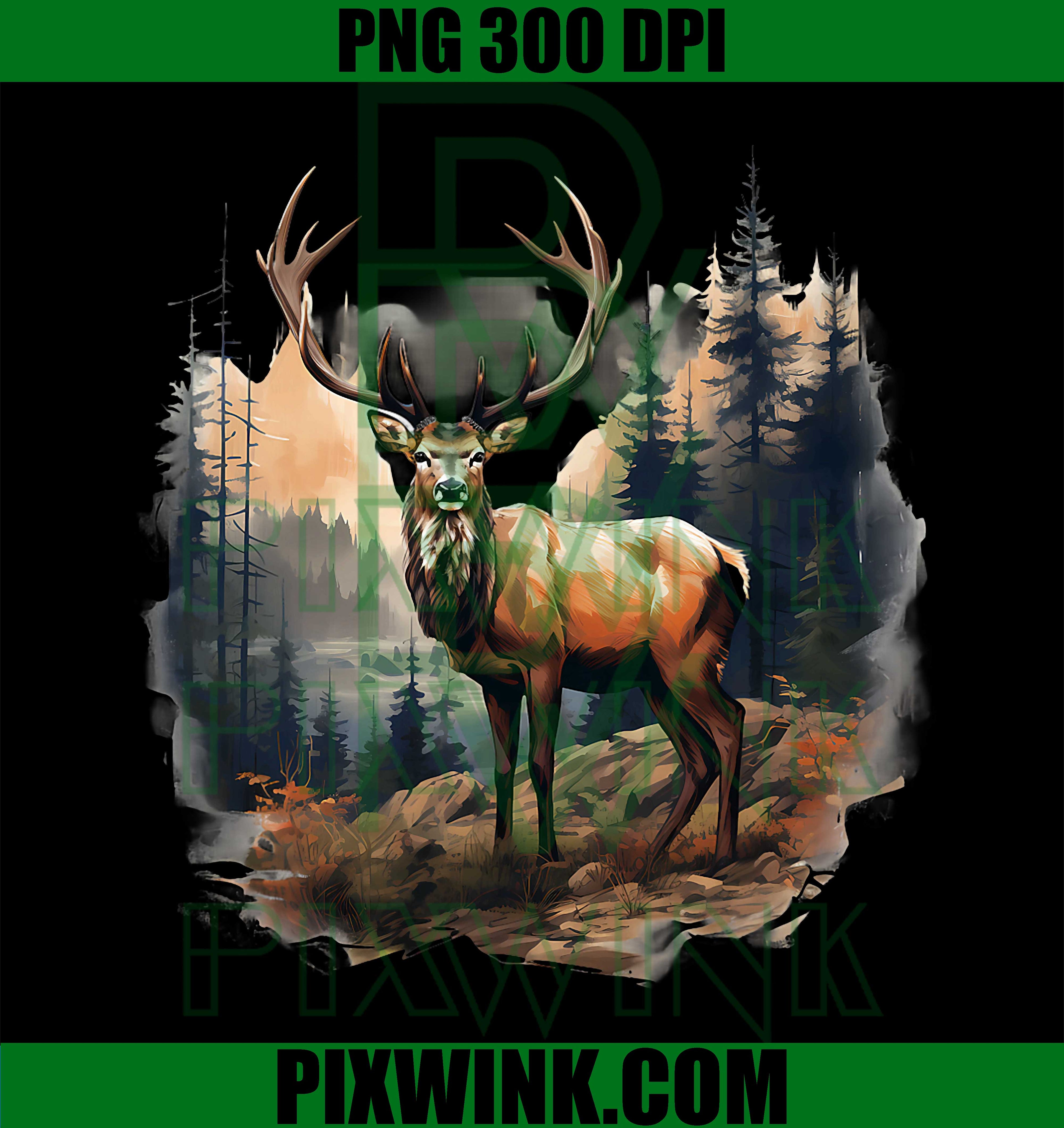 Deer Forest Landscape Wildlife Artwork PNG, Nature Animal Lovers PNG