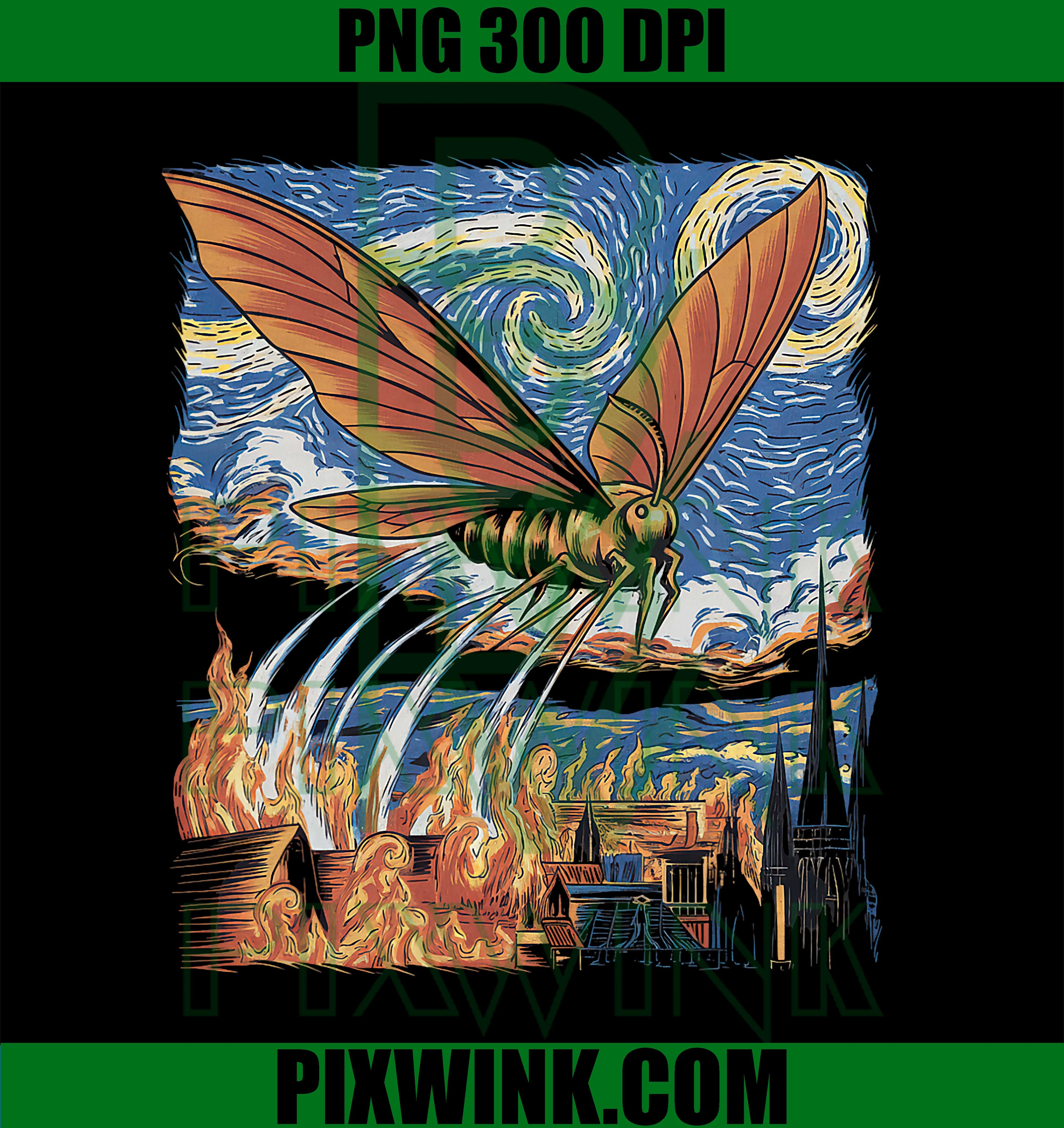 Kaiju PNG, Japanese Monster Van Gogh Starry Night Vintage PNG