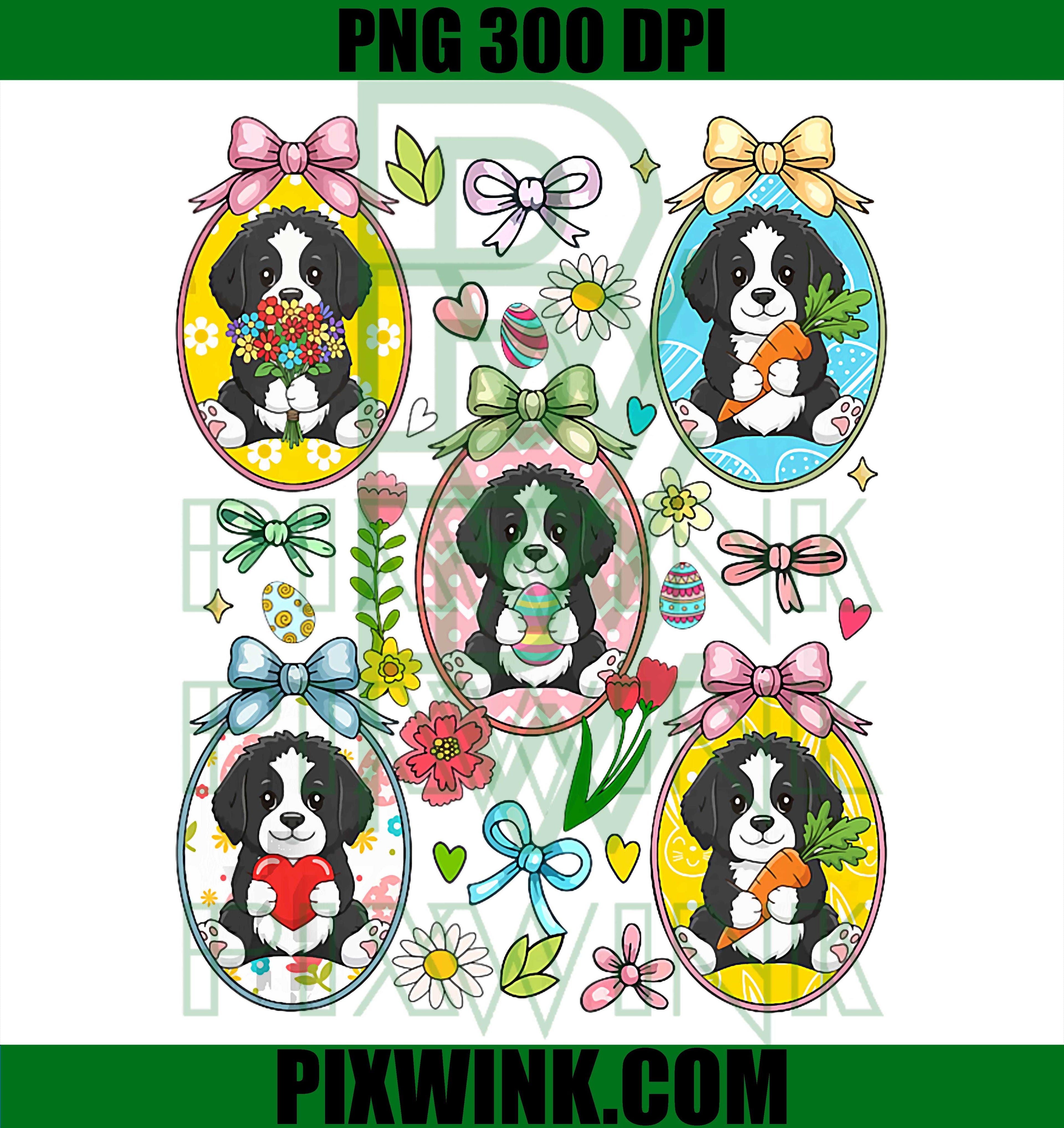 Newfoundland Dogs PNG, Easter Egg Puppies PNG, Colorful Newfie PNG