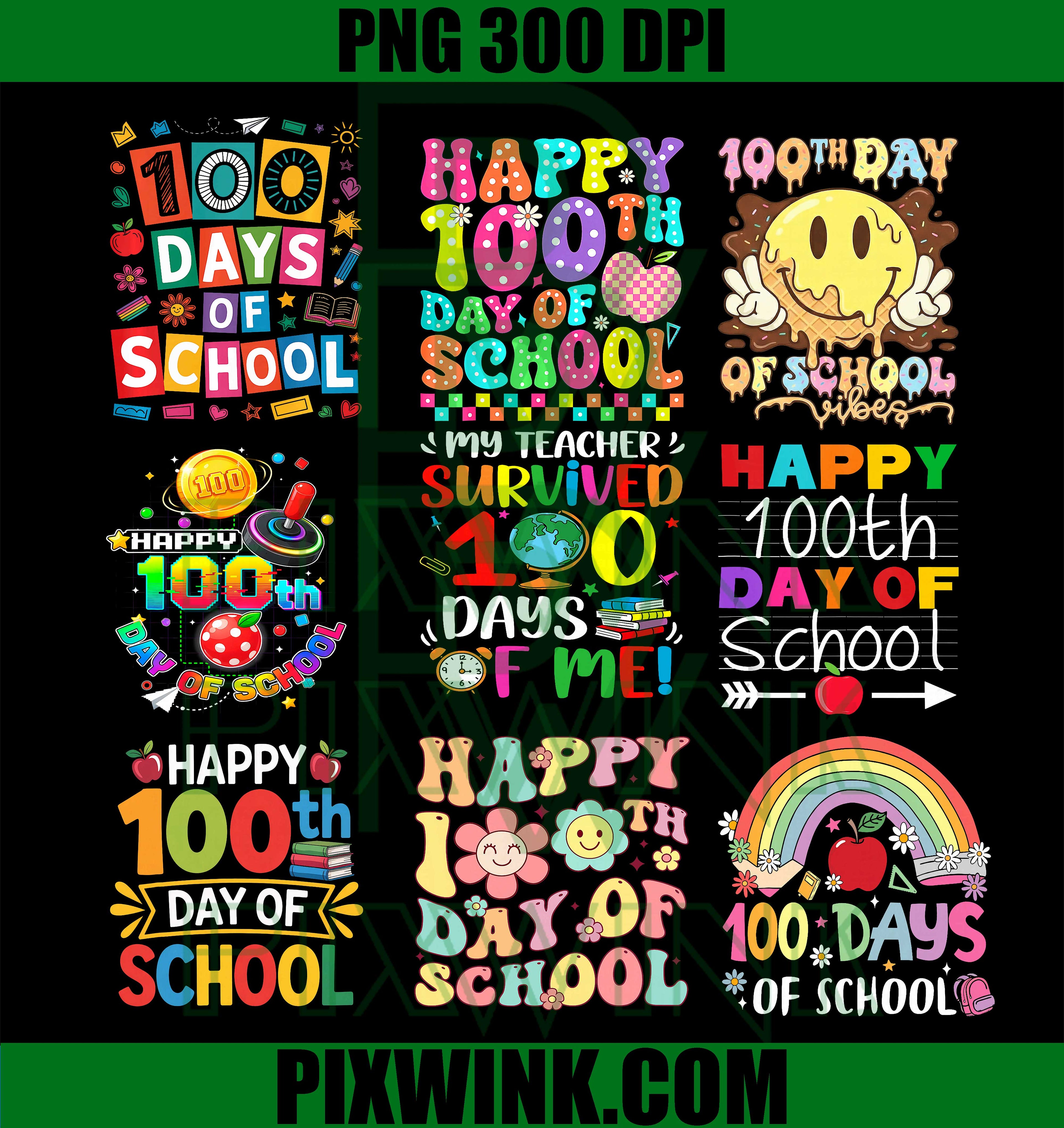  PNG Bundle 100 Days of School, Happy 100 Days of School PNG
