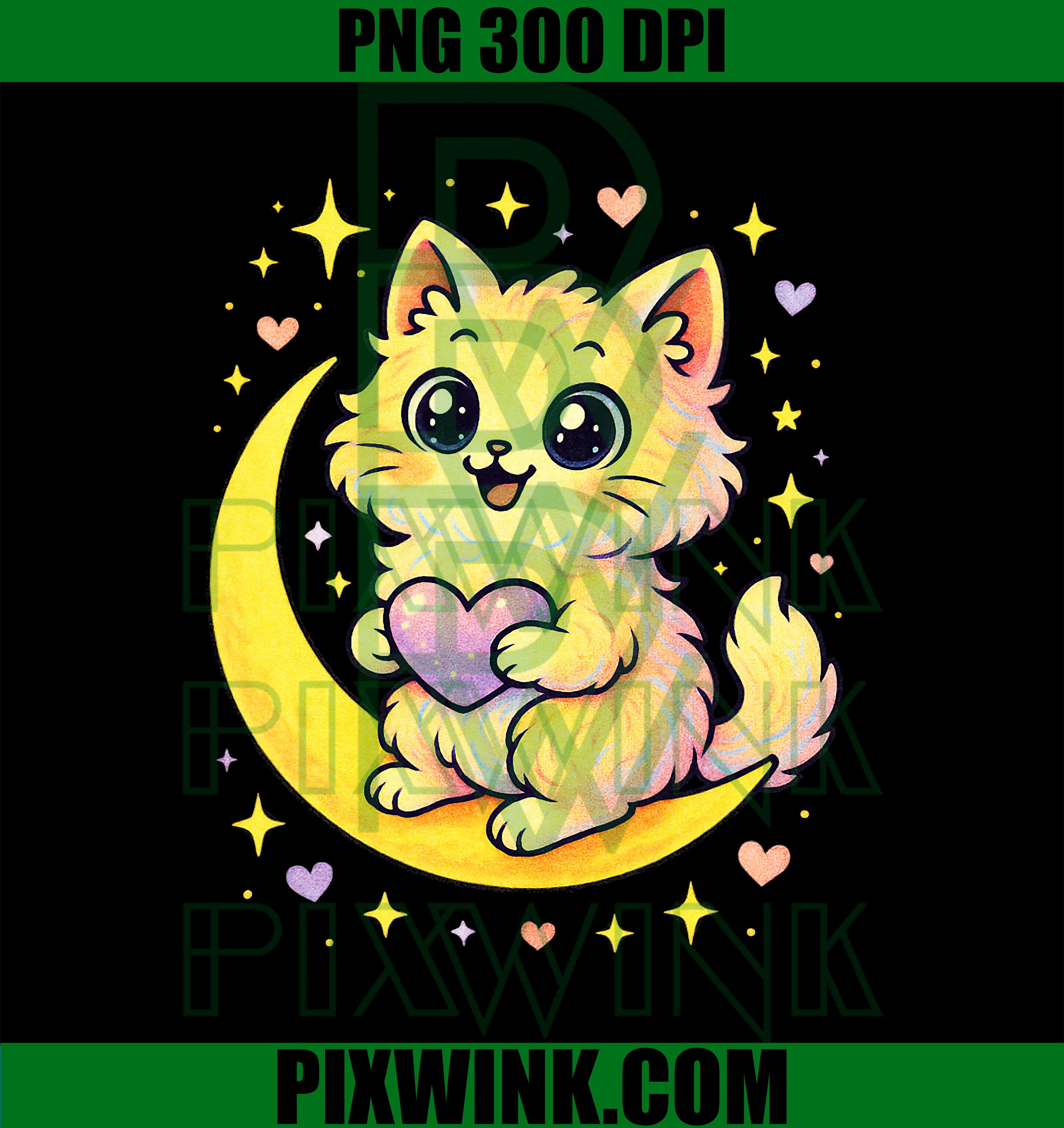 Cat on Moon PNG, Cute Valentine's Fun PNG