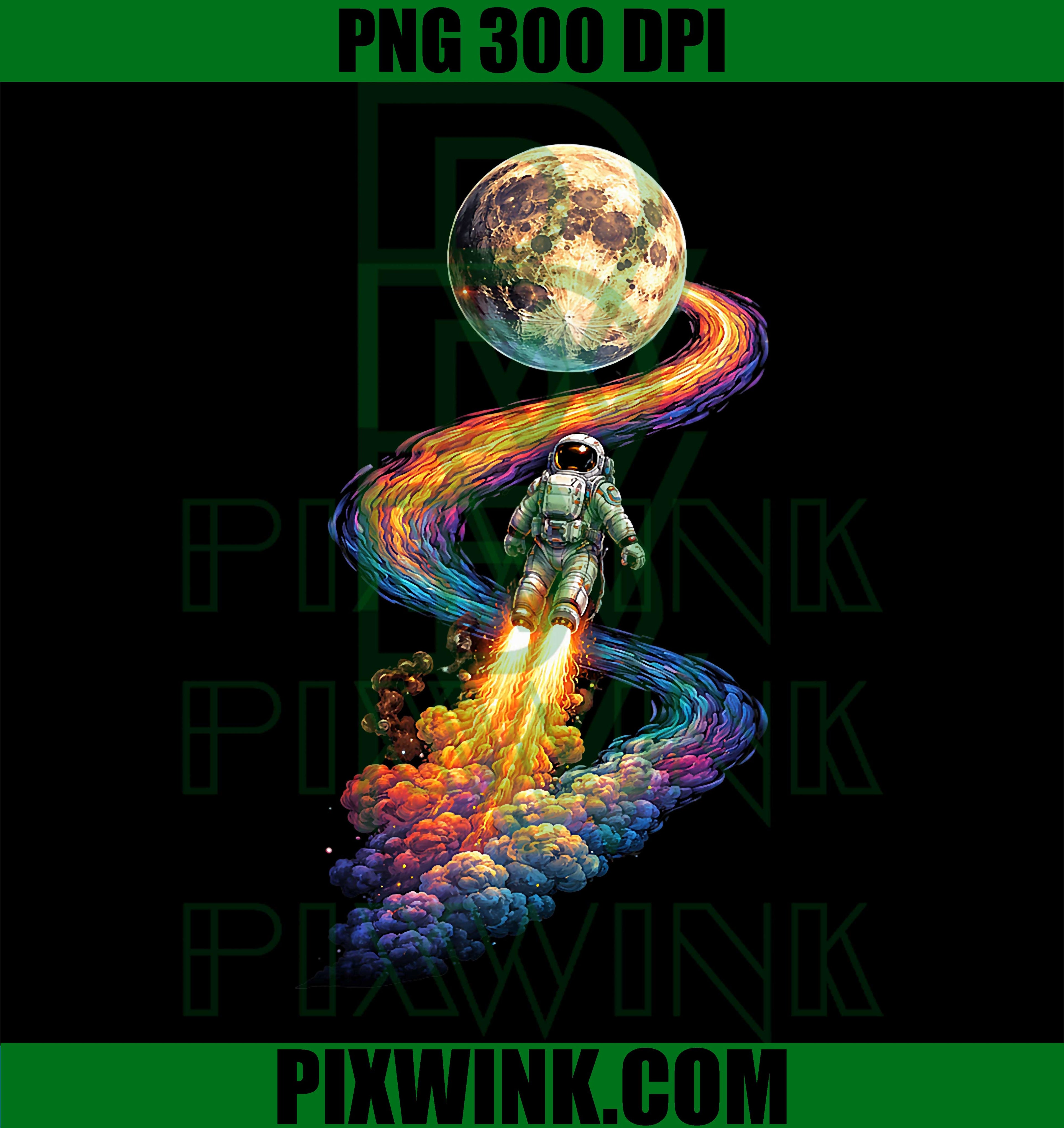 Astronaut Moon Launch PNG, Space Rocket Galaxy Exploration Retro Design