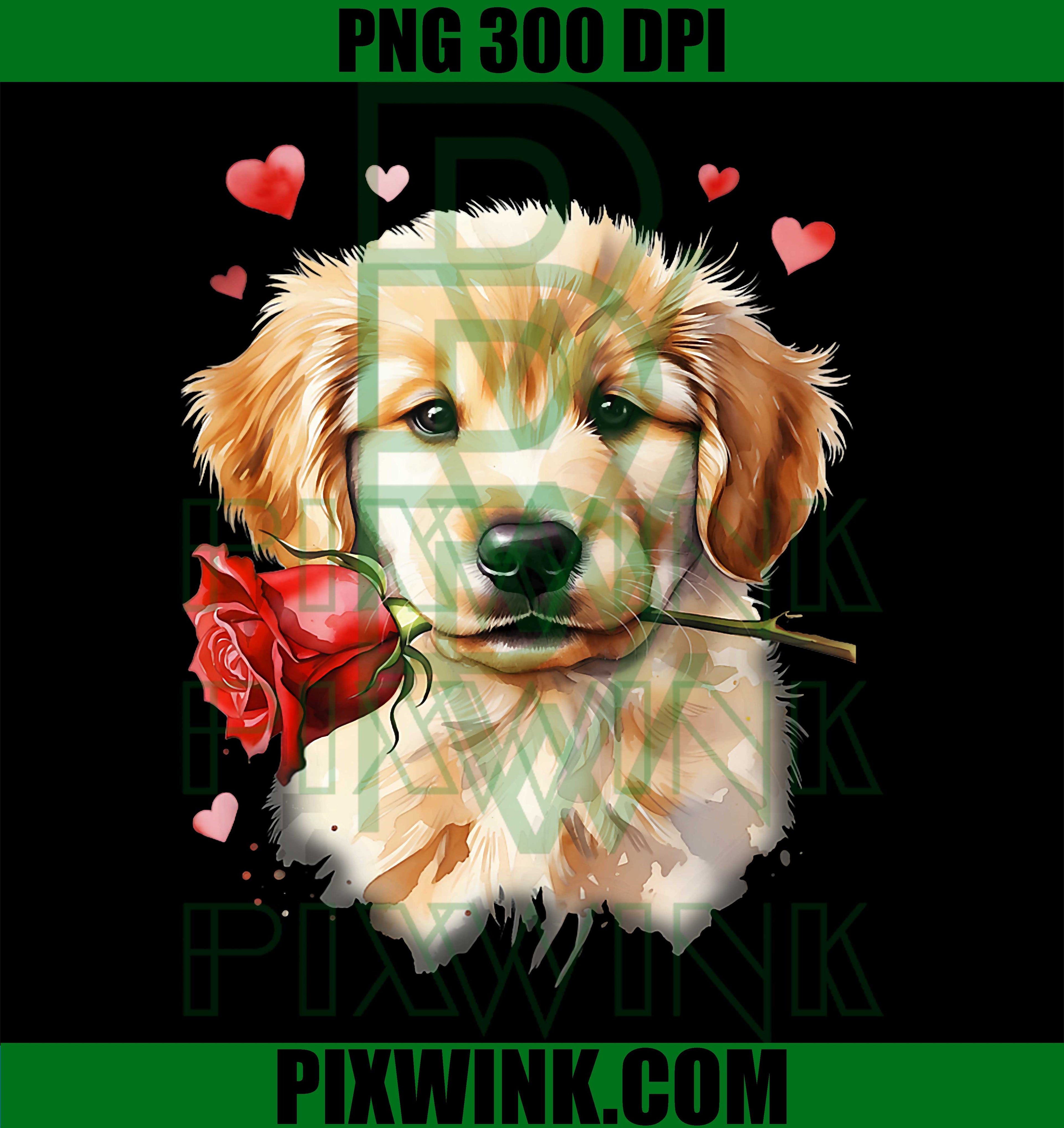 Adorable Valentine Puppy Love, Golden Retriever, Heart Dogs PNG