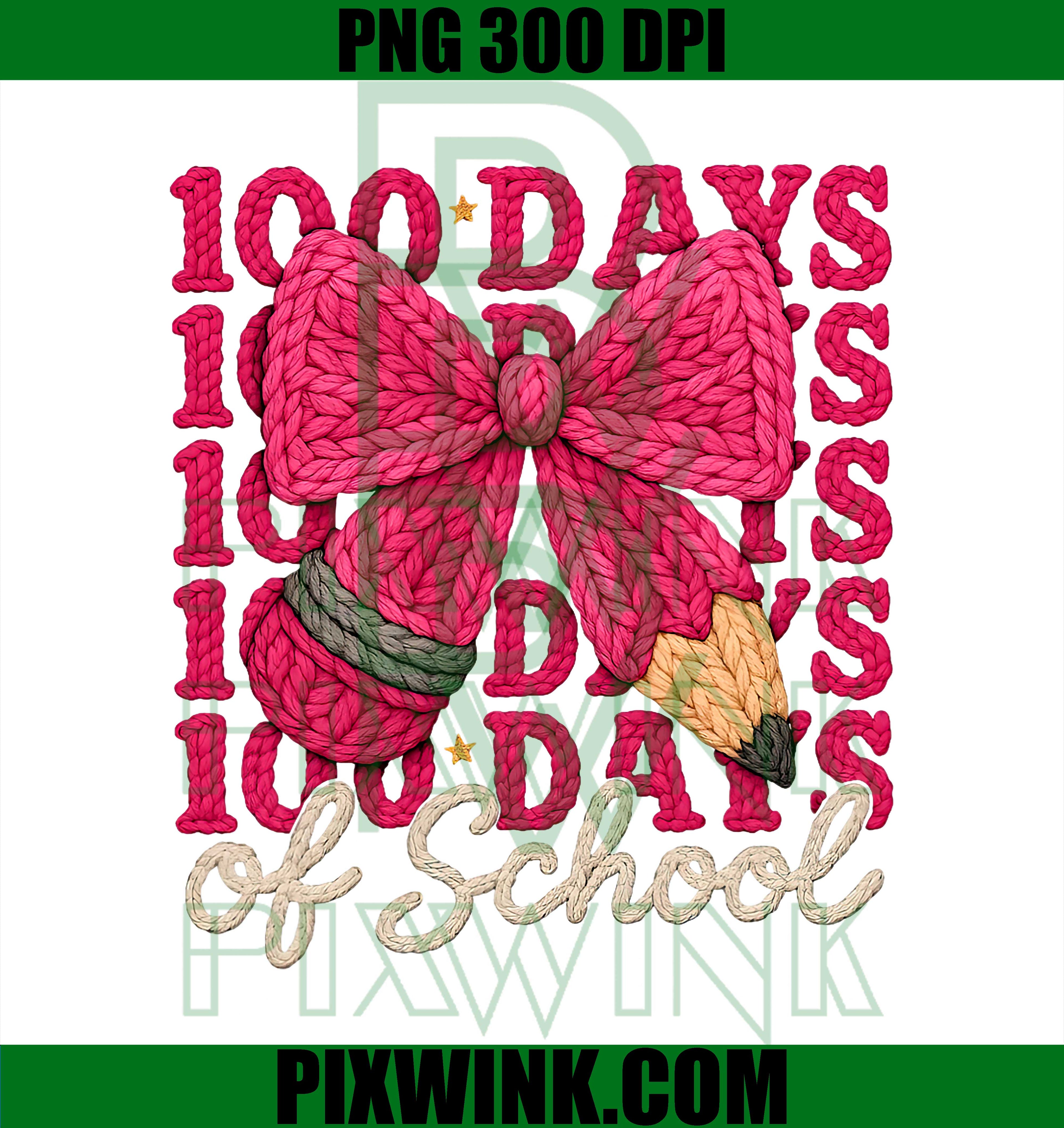 100 Days of School Crochet Bow Pencil, 100th Day of School PNG