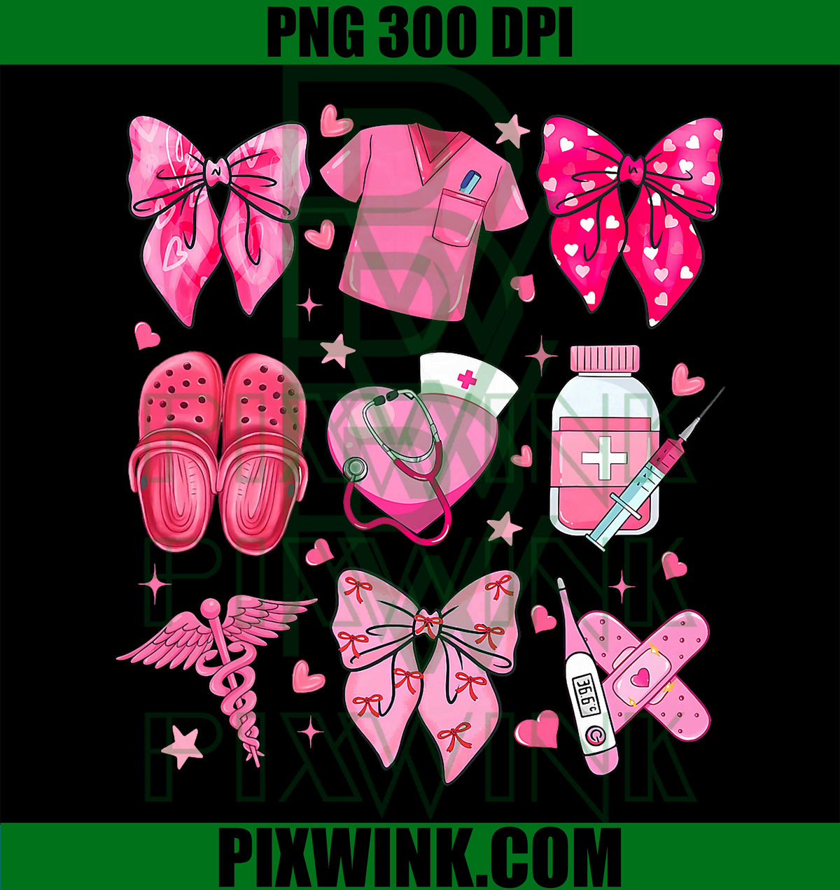 Valentine Nurse Pink Bow PNG, RN PCT CNA Nurse PNG