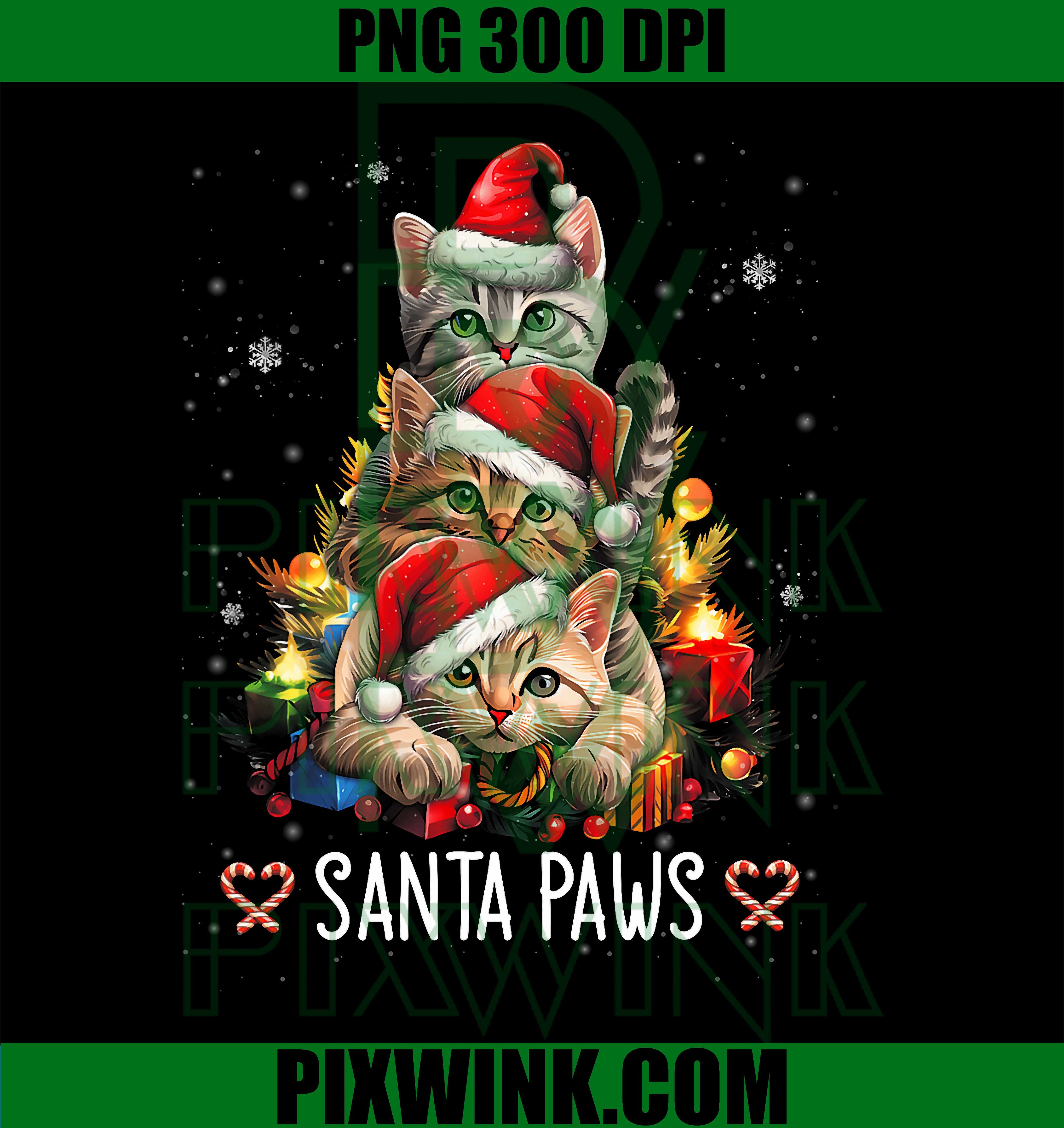 Santa Paw And Claw Santa Cat Christmas Tree Lights Cat Lover PNG