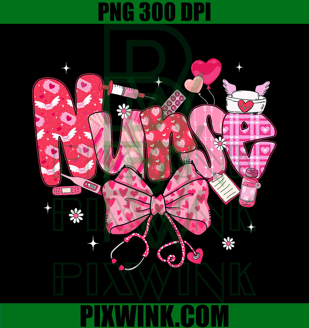 Valentine Nurse Stethoscope Coquette Bow RN PNG