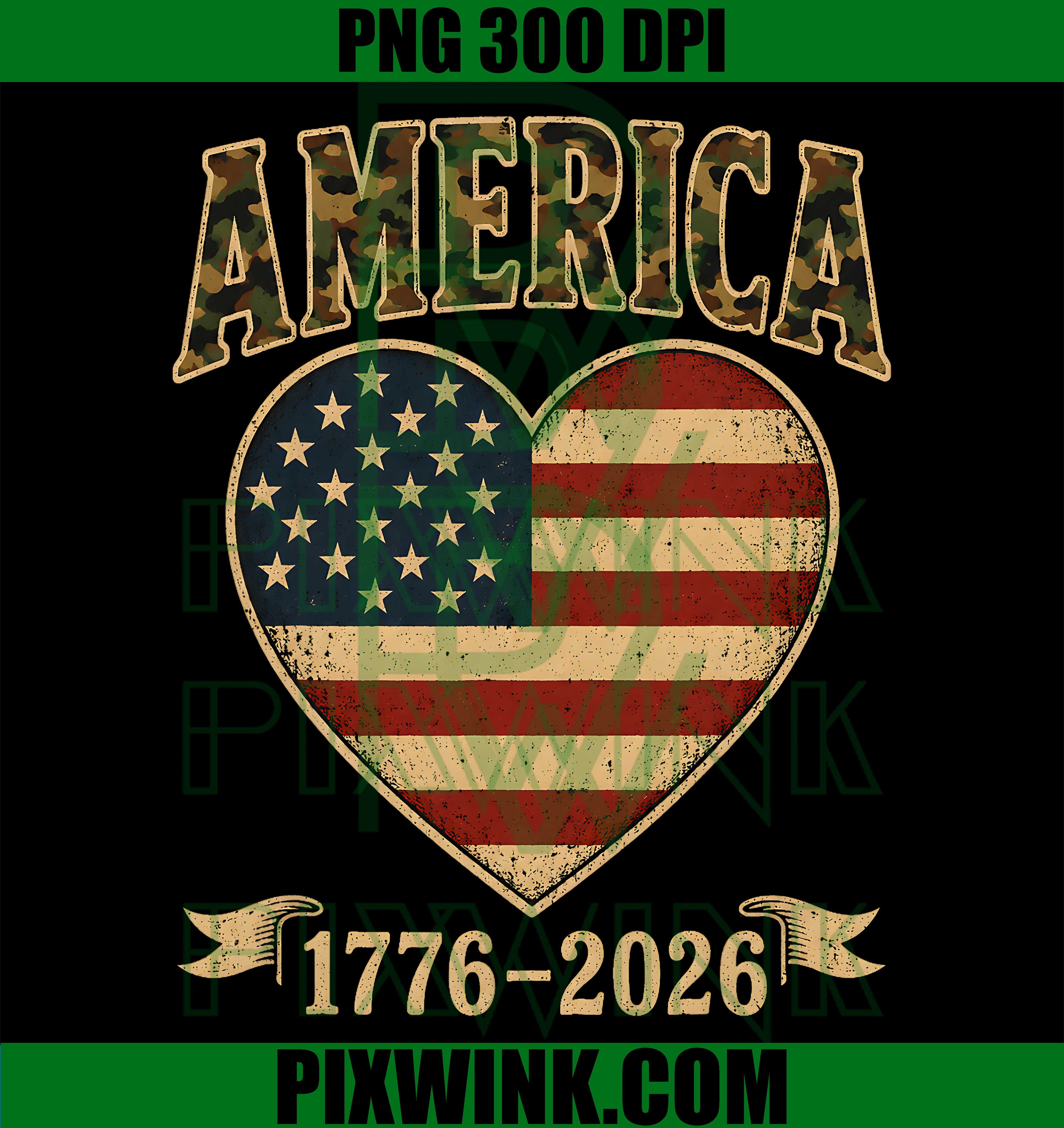 Pretty Flag Heart PNG, 1776 2026 July 4th PNG, USA 250th Birthday PNG