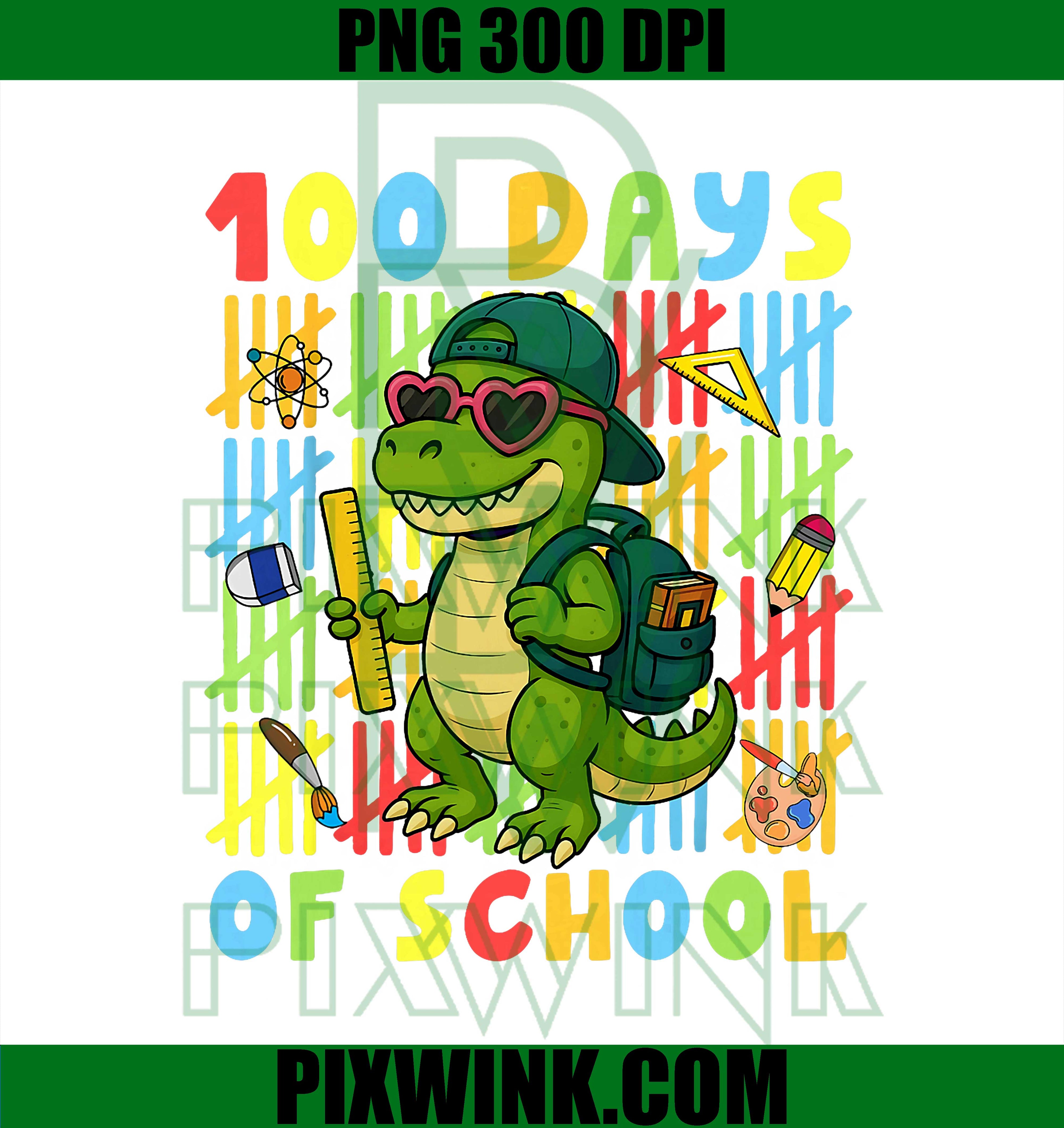 100 Days of School, Funny Dinosaur T-rex Boy Girl Teacher PNG