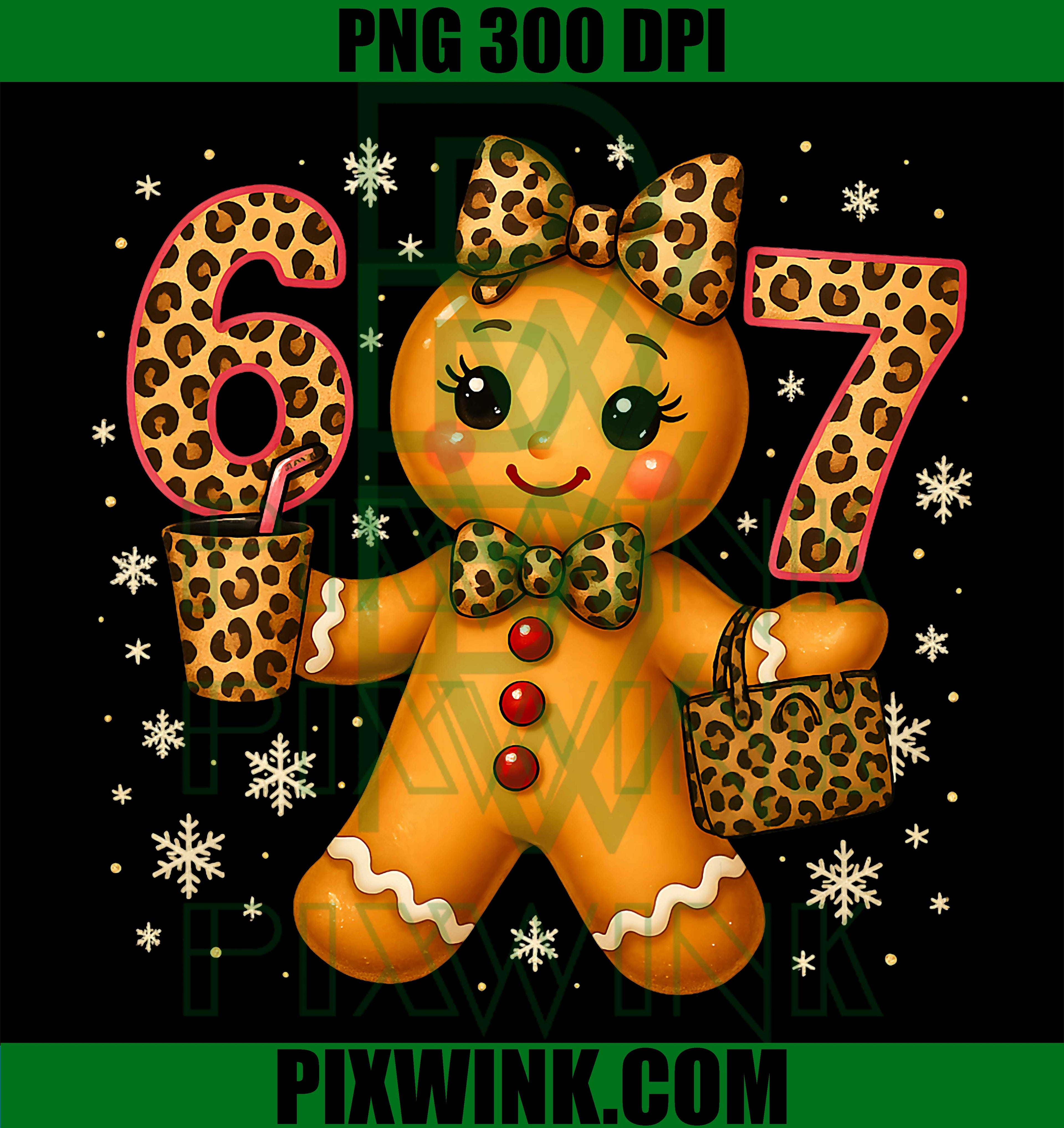 Funny 6 7 Christmas Leopard Bow Gingerbread PNG