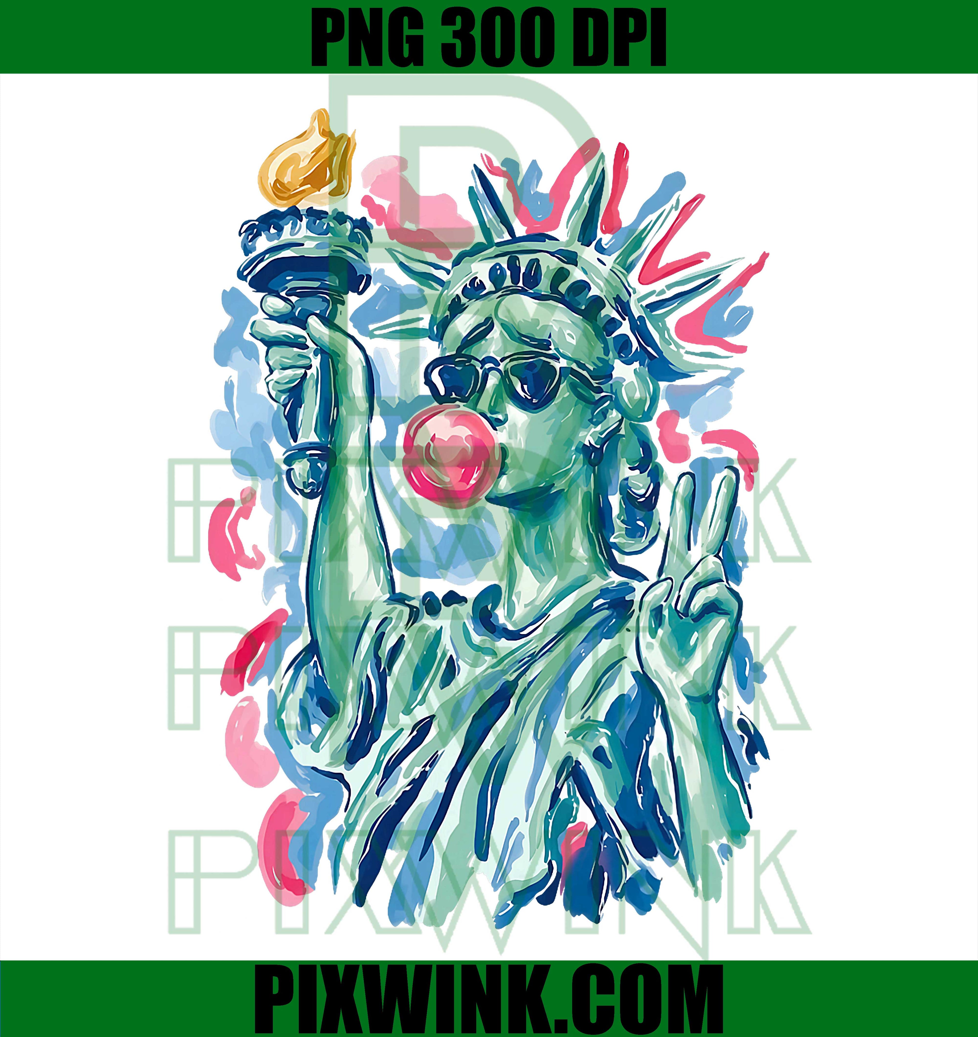 Brushstroke Statue Of Liberty PNG, Blowing Bubble Gum 4th Of July PNG