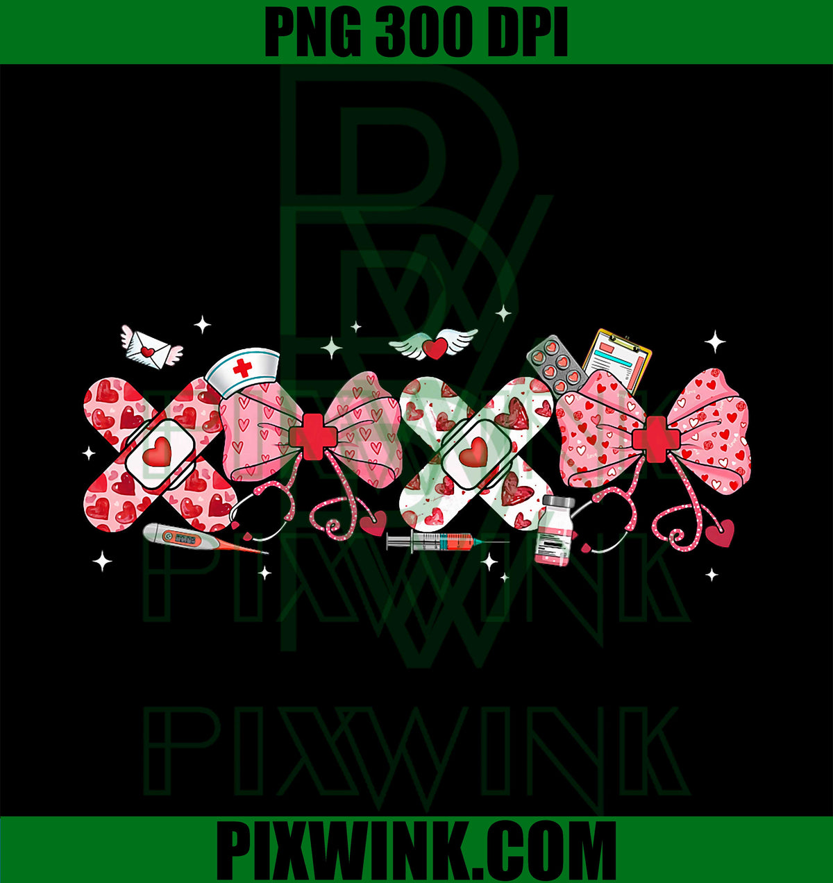 Valentine Nurse XOXO Pink Bow Stethoscope RN PCT CNA PNG