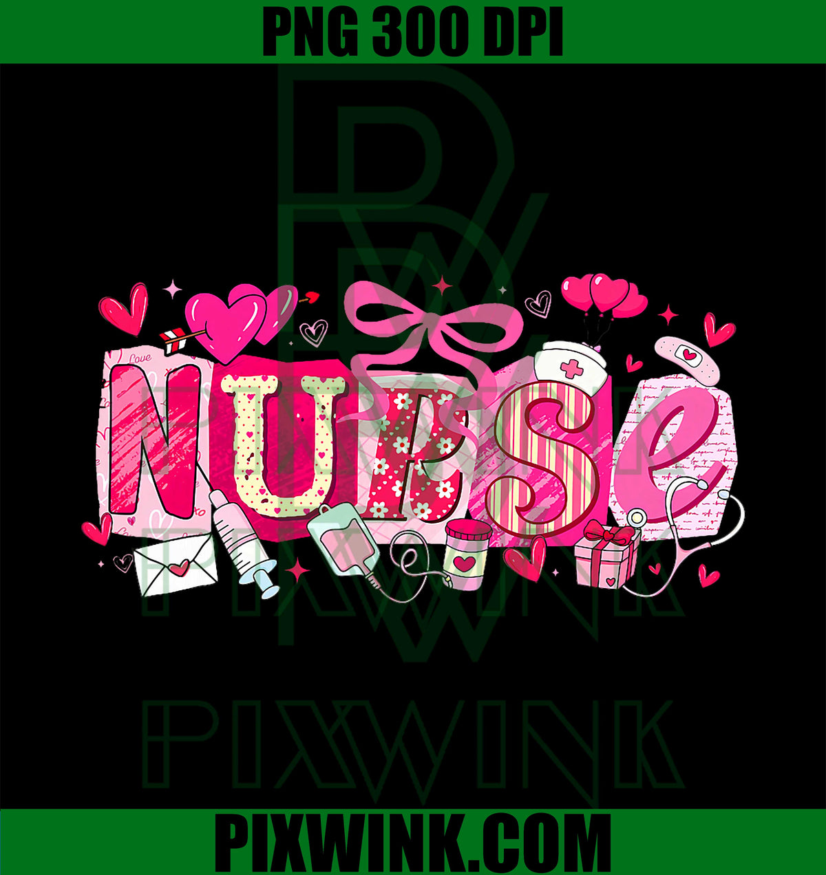 Happy Valentine Nurse Coquette Bow Heart Girl PNG
