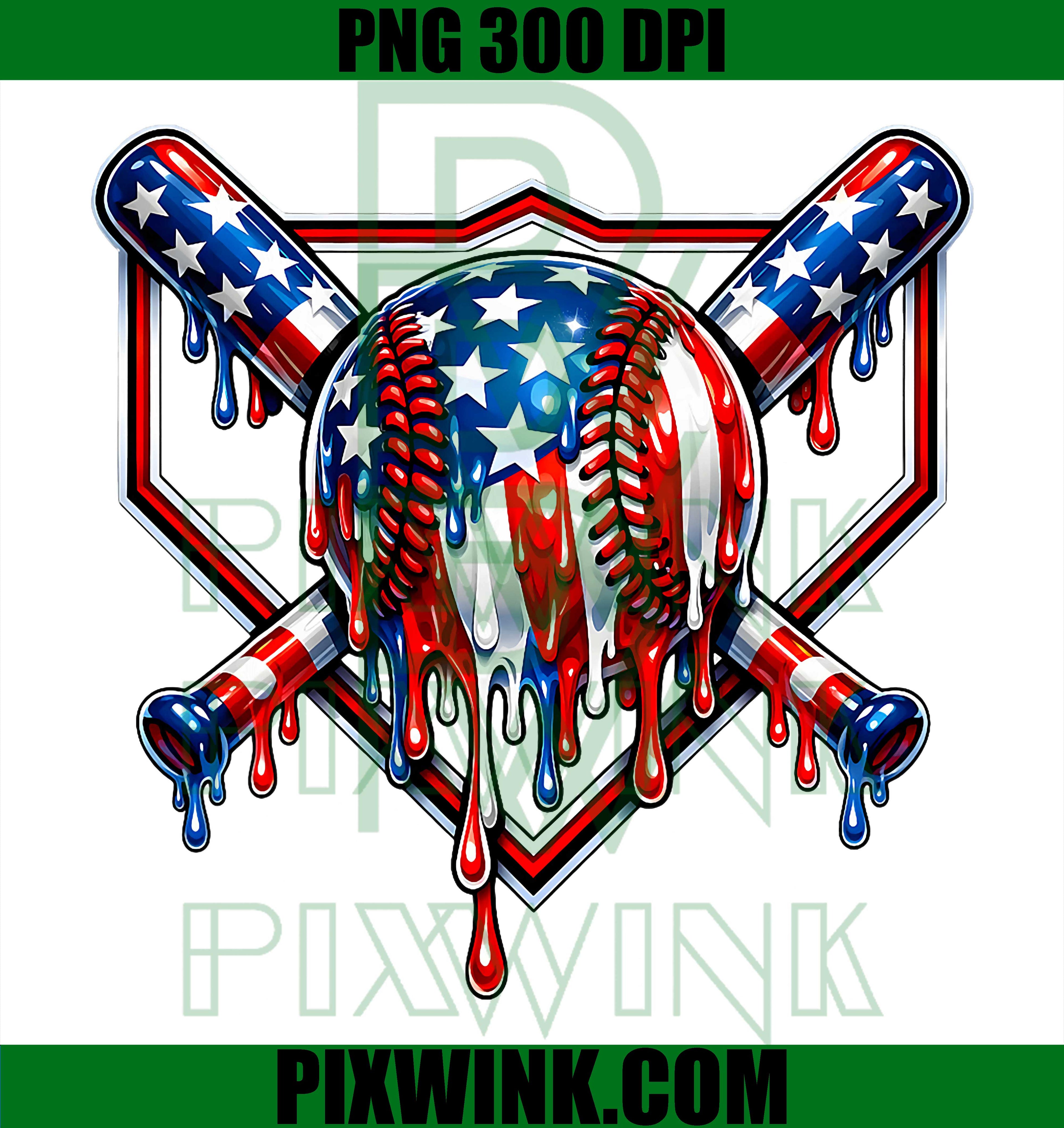 Retro Patriotic Baseball Drip PNG, 4th of July American Flag Design PNG