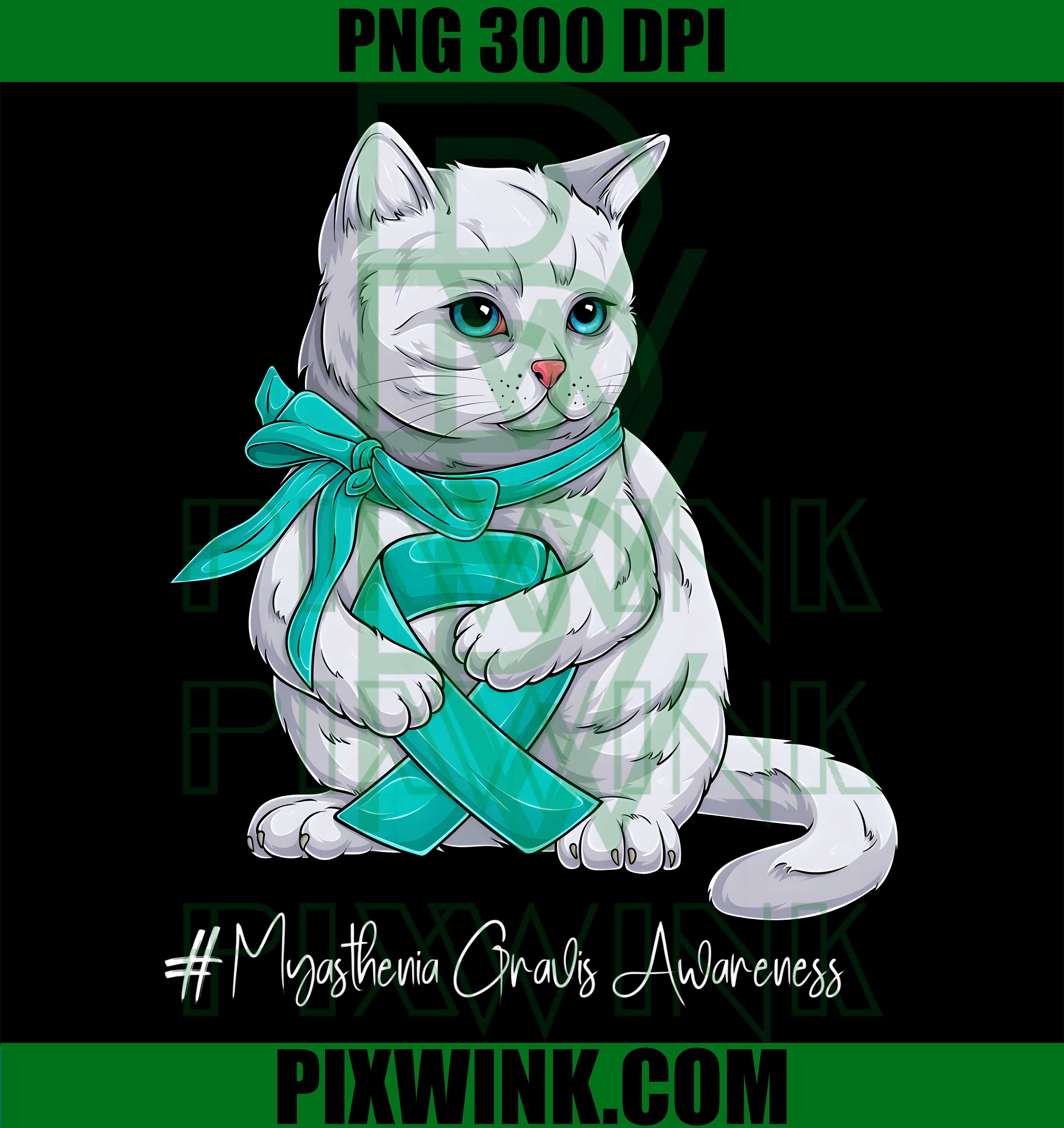 Myasthenia Gravis Awareness Month PNG, Teal Ribbon Cat Graphic PNG