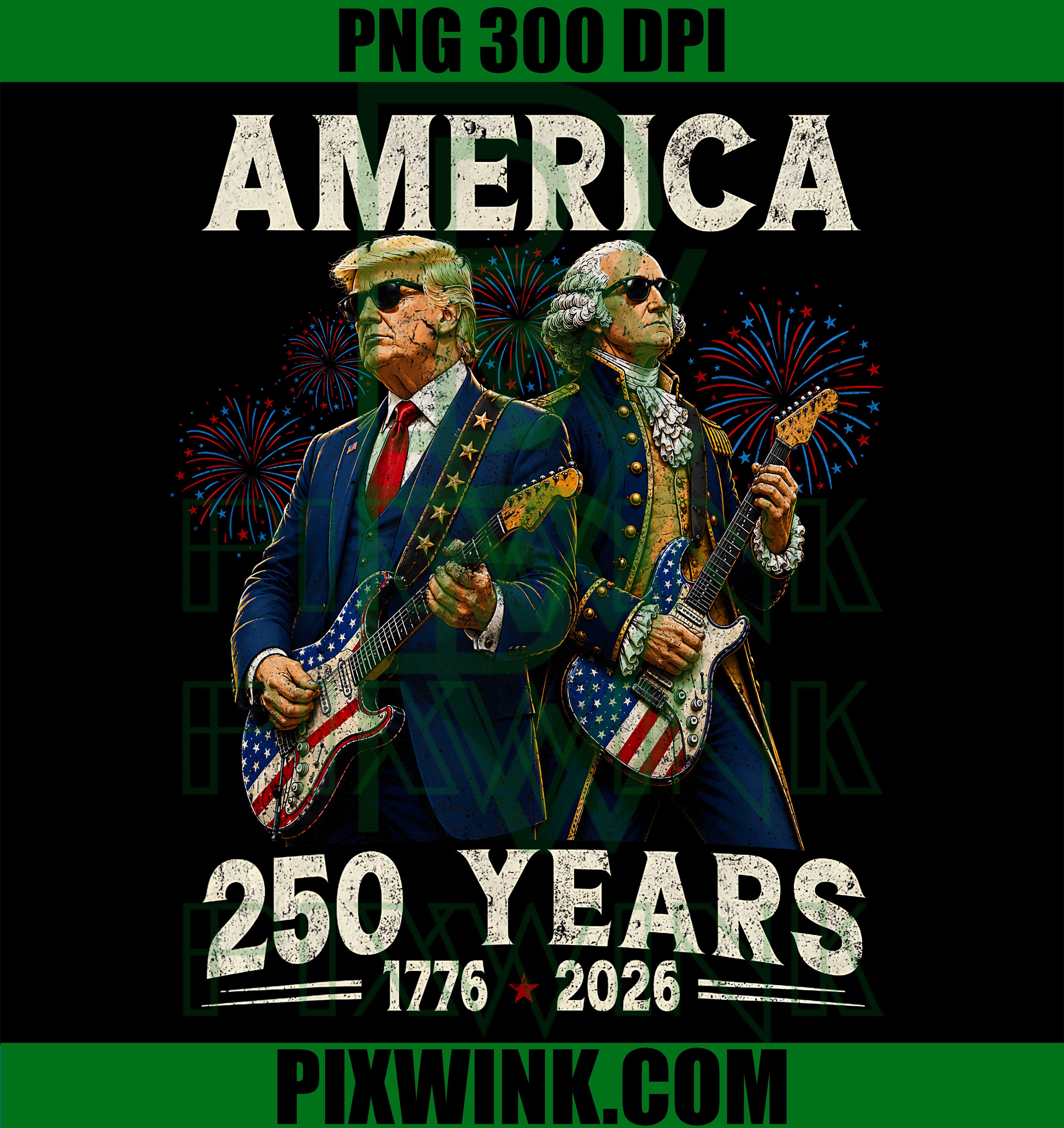 Trump Washington Playing Guitar PNG,America 250 Year Anniversary PNG