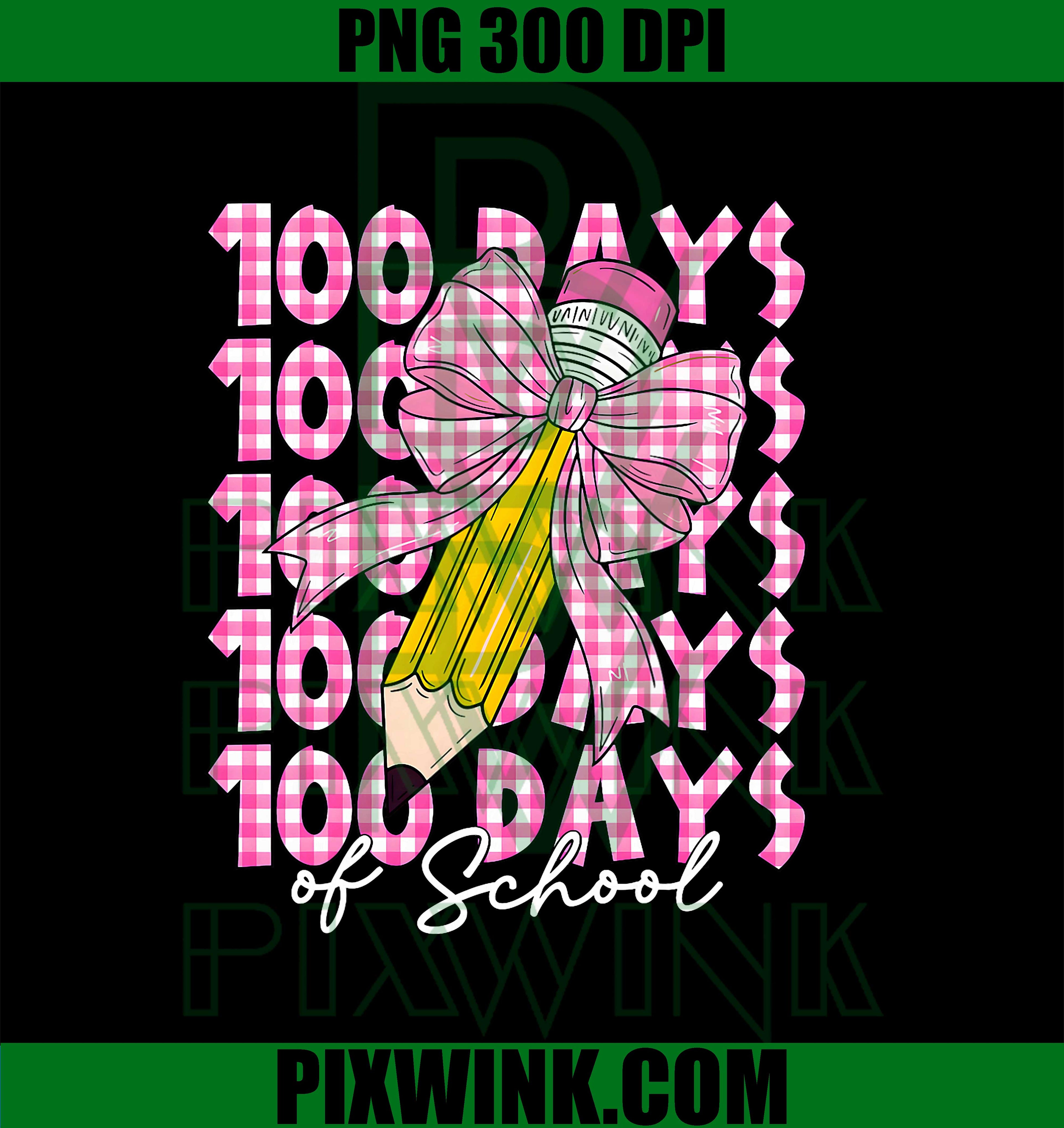 100 Days of School Girls Coquette Bow, 100th Day of School PNG