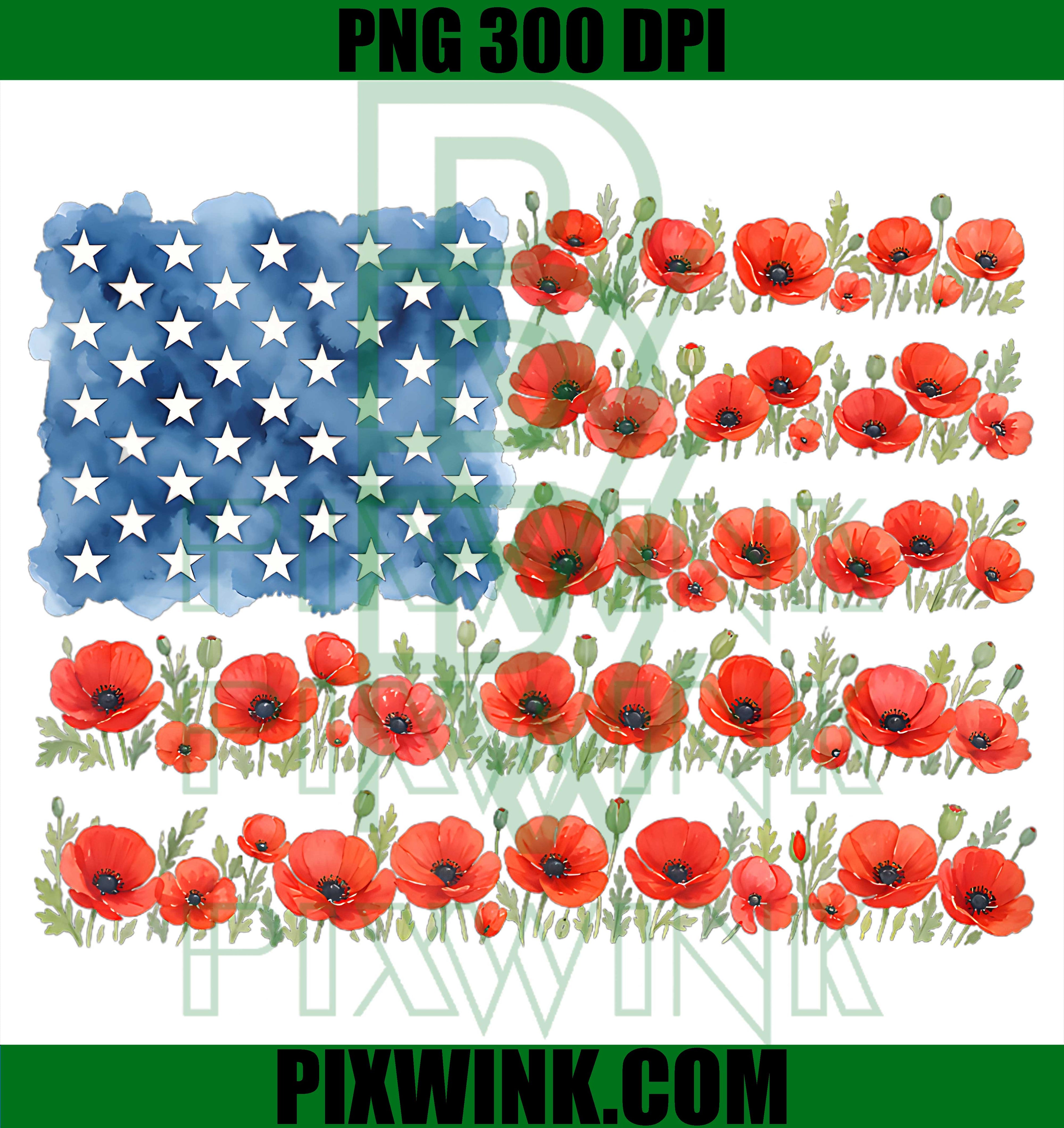 Red Poppy Flower PNG, American Flag Poppies PNG, Memorial Day PNG