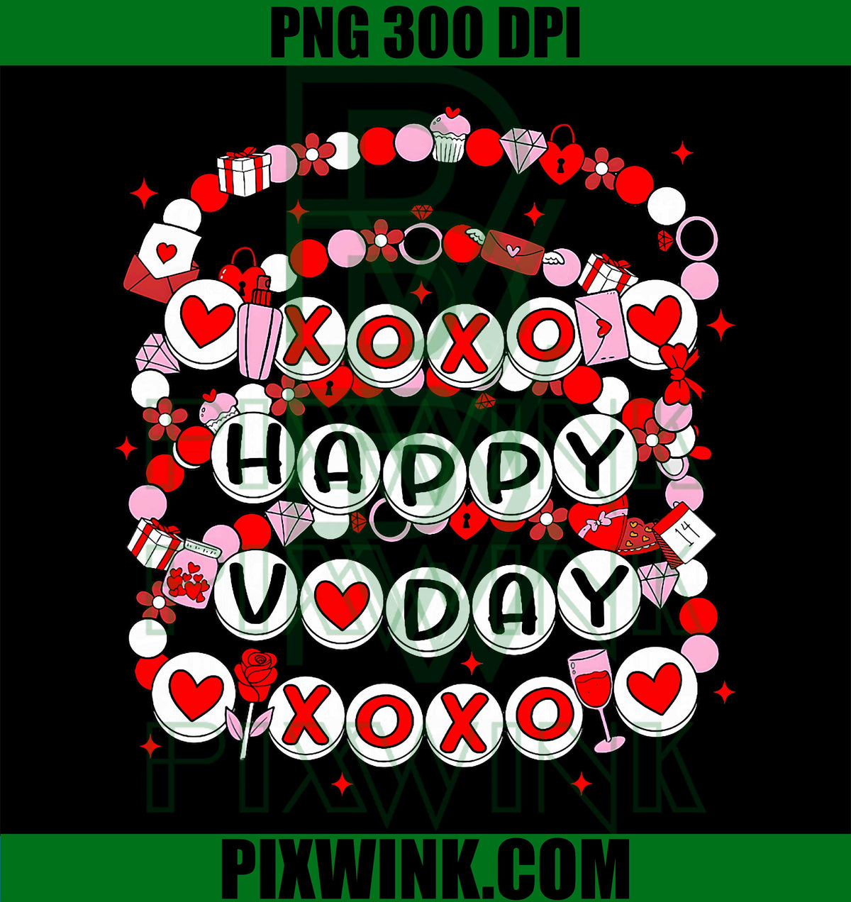 Happy Valentine XOXO V-Day Friendship Bracelets PNG