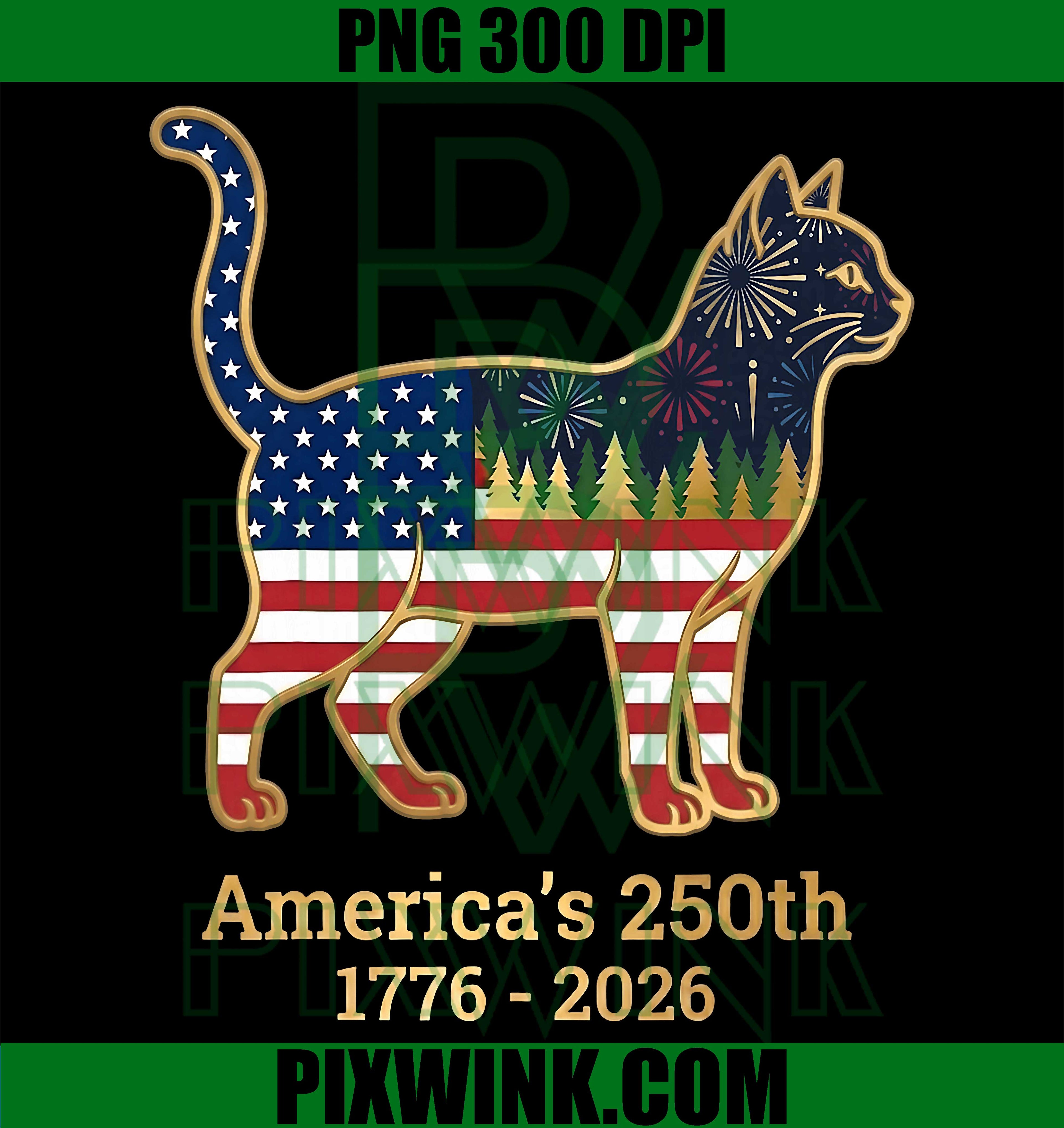 Cat Americas 250th Patriotic Dog PNG, Fireworks 4th July Graphic PNG