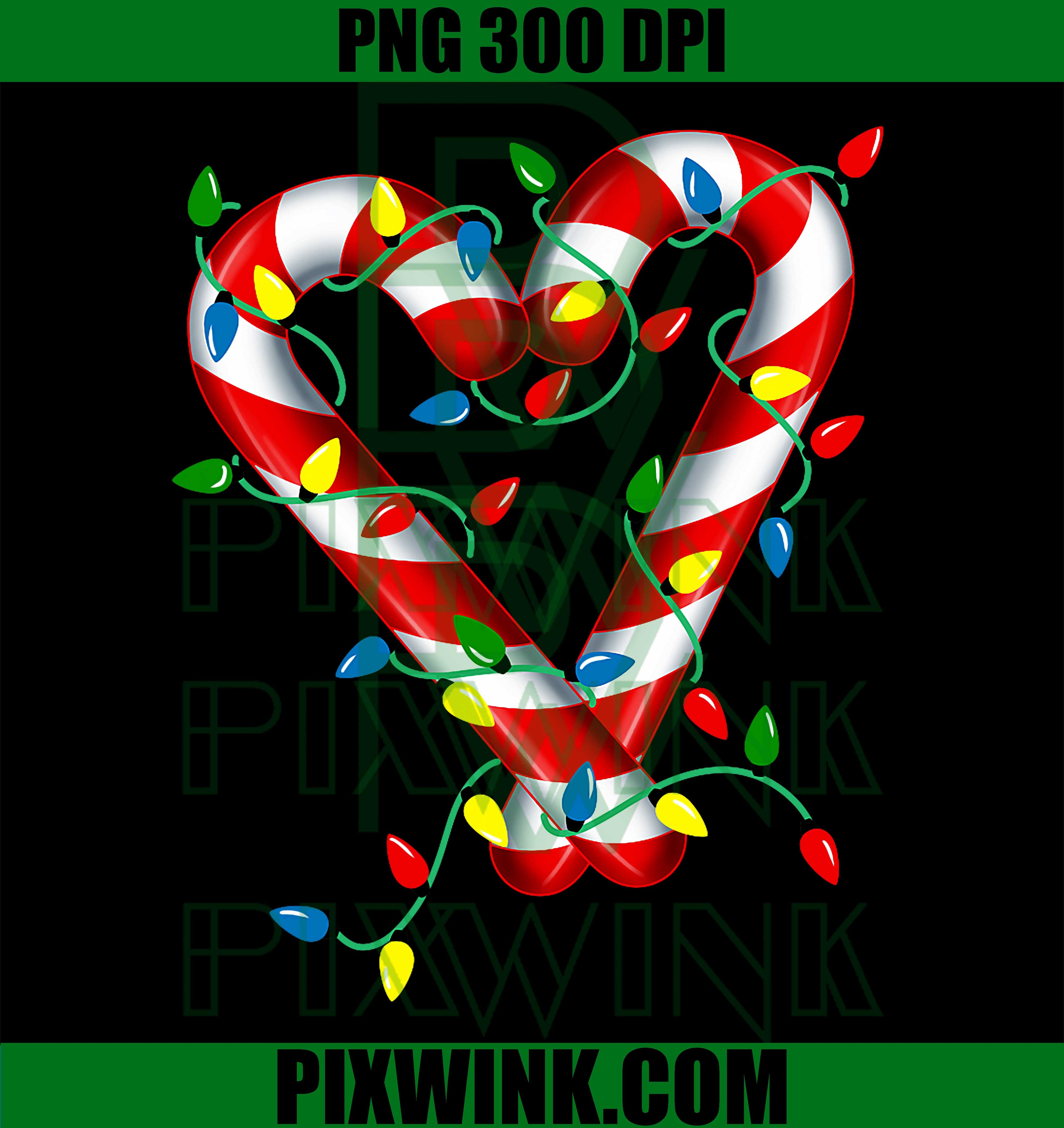 Candy Cane Heart Love Christmas Lights Crew PNG