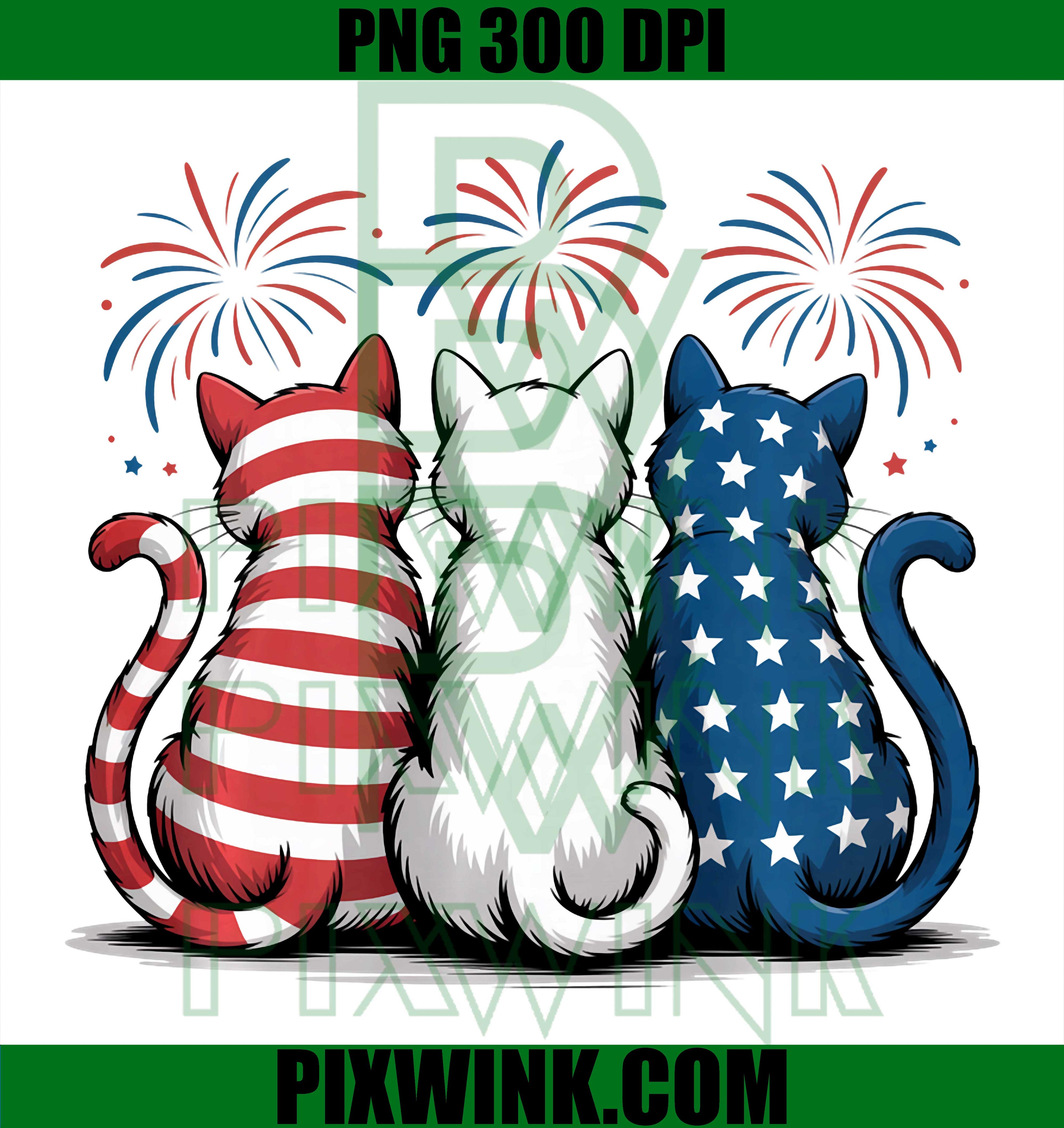 Cat American Flag Fireworks PNG, Patriotic USA 4th Of July Graphic PNG