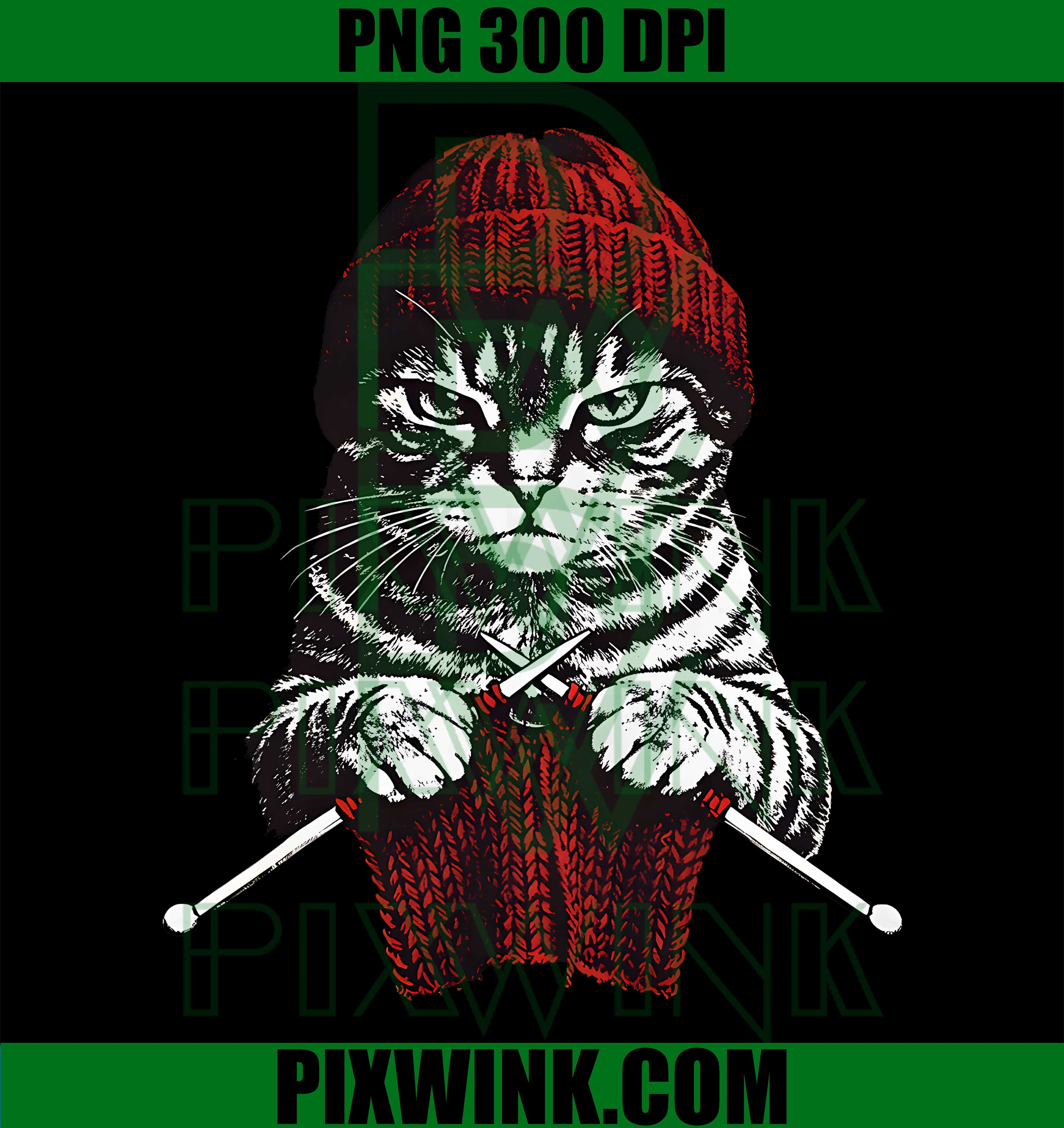 Vintage Knitting Cat Crochet Yarn Lover PNG,Cute Cat Knitting Crochet PNG