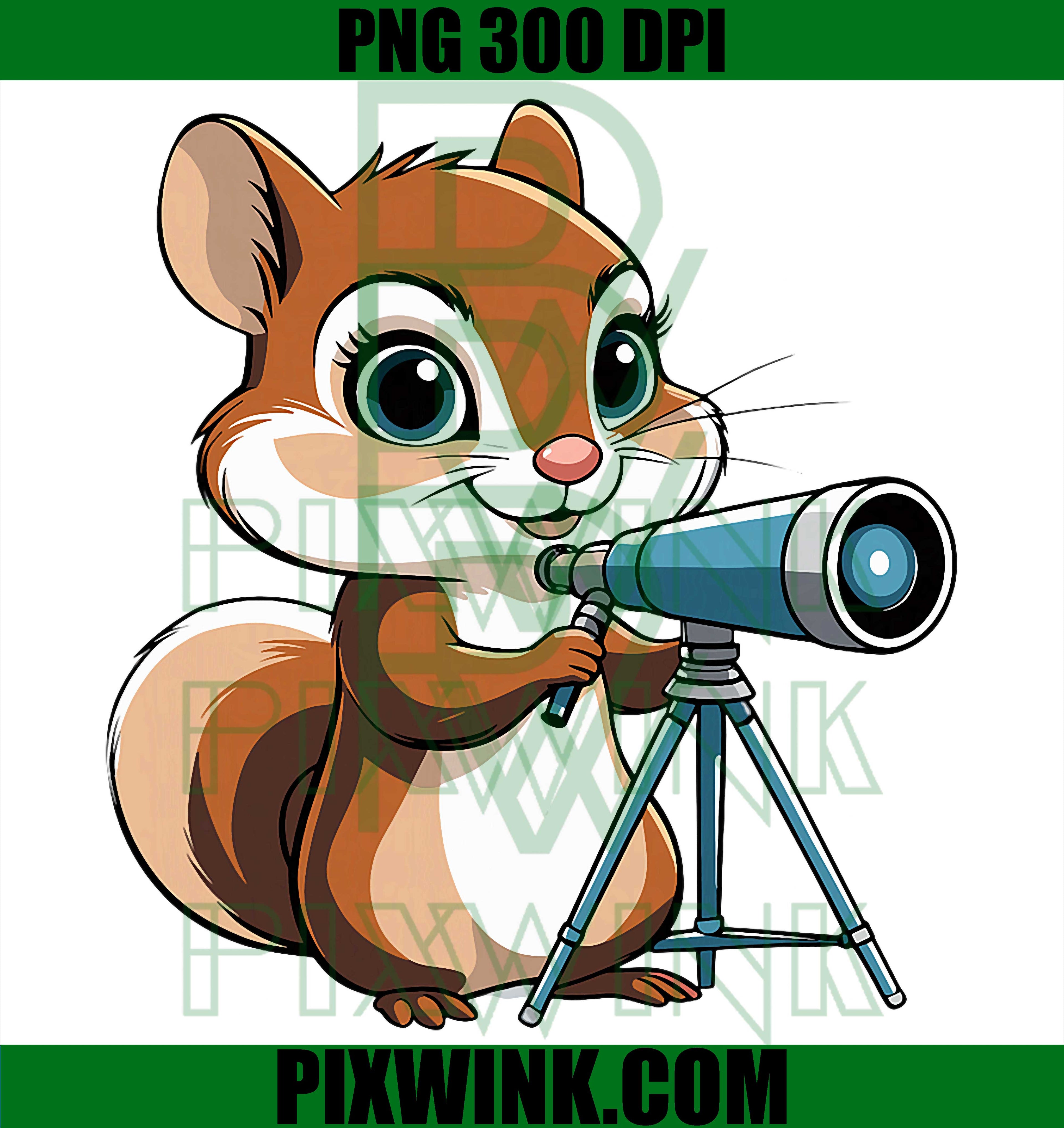 Stargazing Chipmunk PNG, Cute Telescope Cartoon Graphic Design PNG
