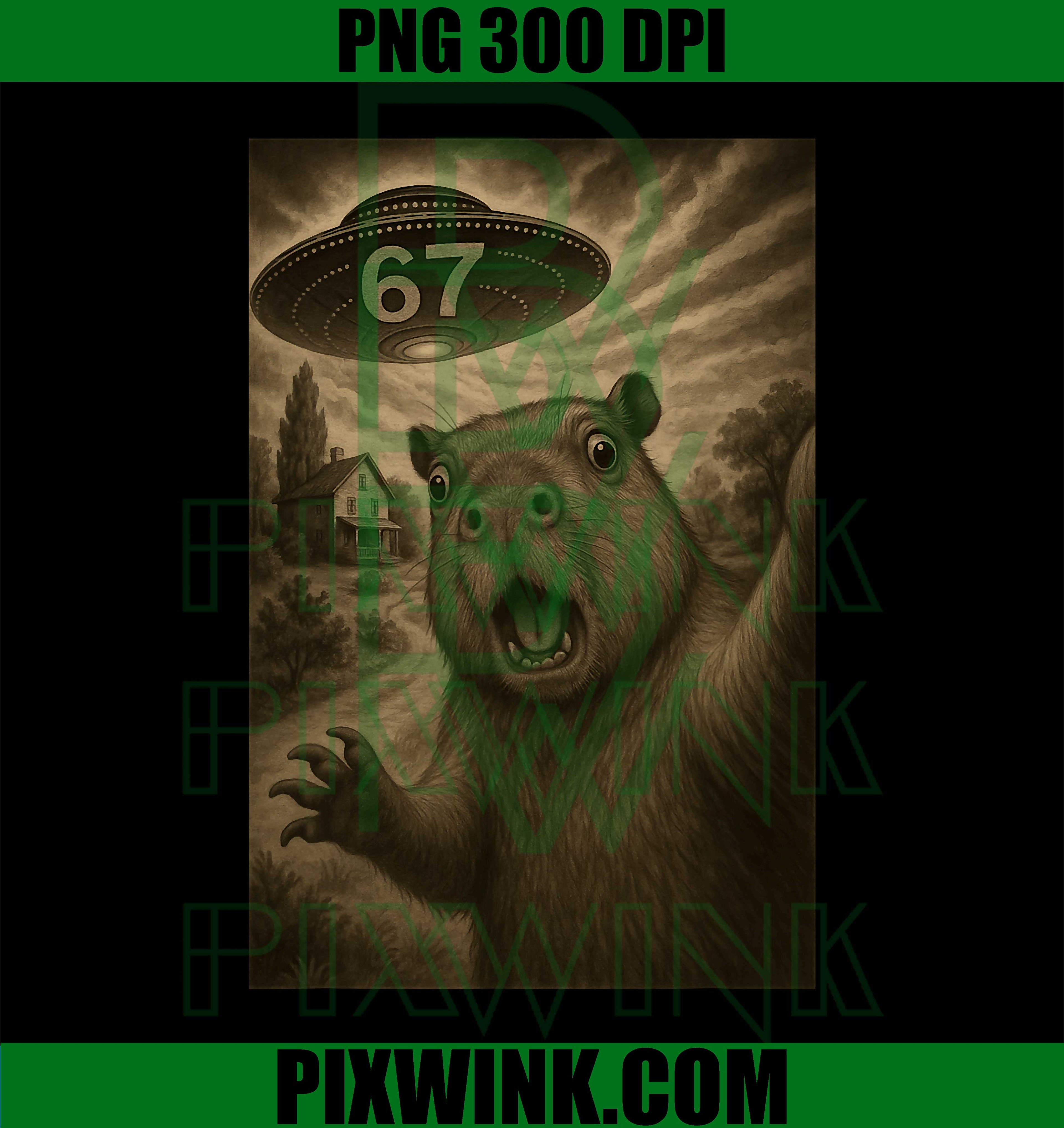 Capybara Selfie 67 Meme Six Seven Funny UFO PNG
