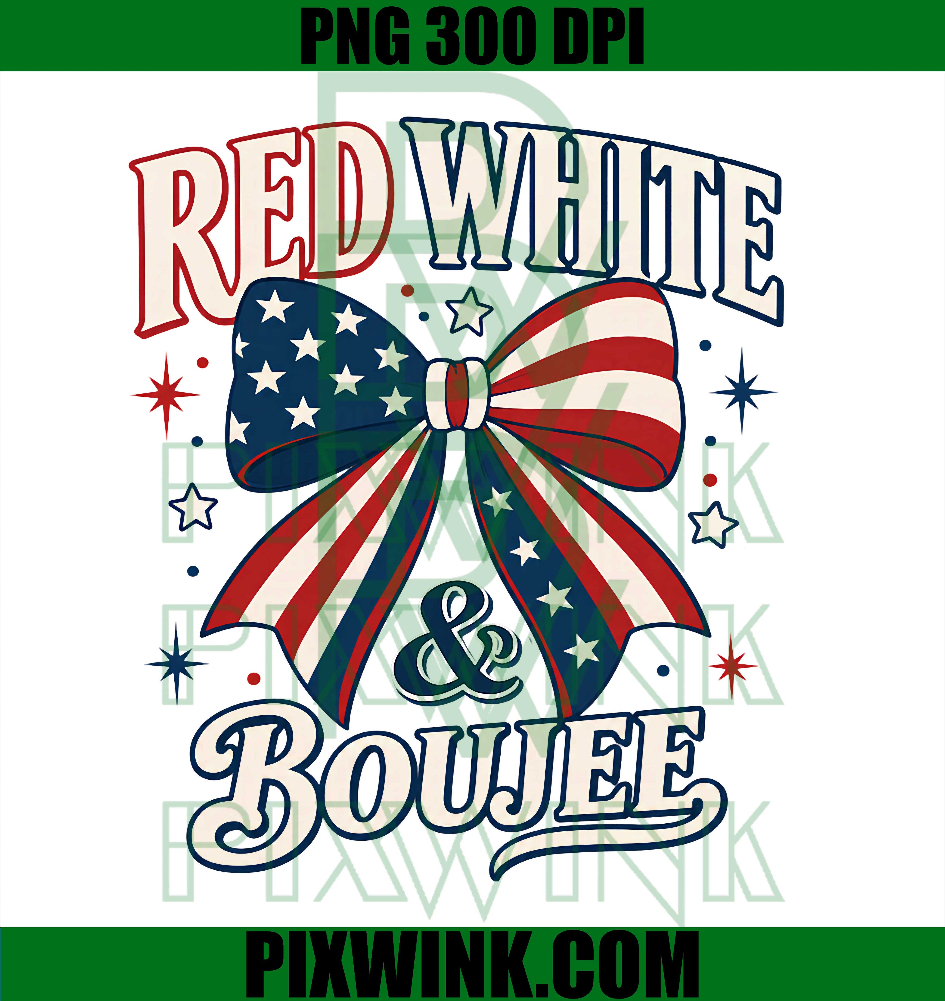 Red White And Boujee Patriotic Coquette Bow PNG, Women 4th July PNG