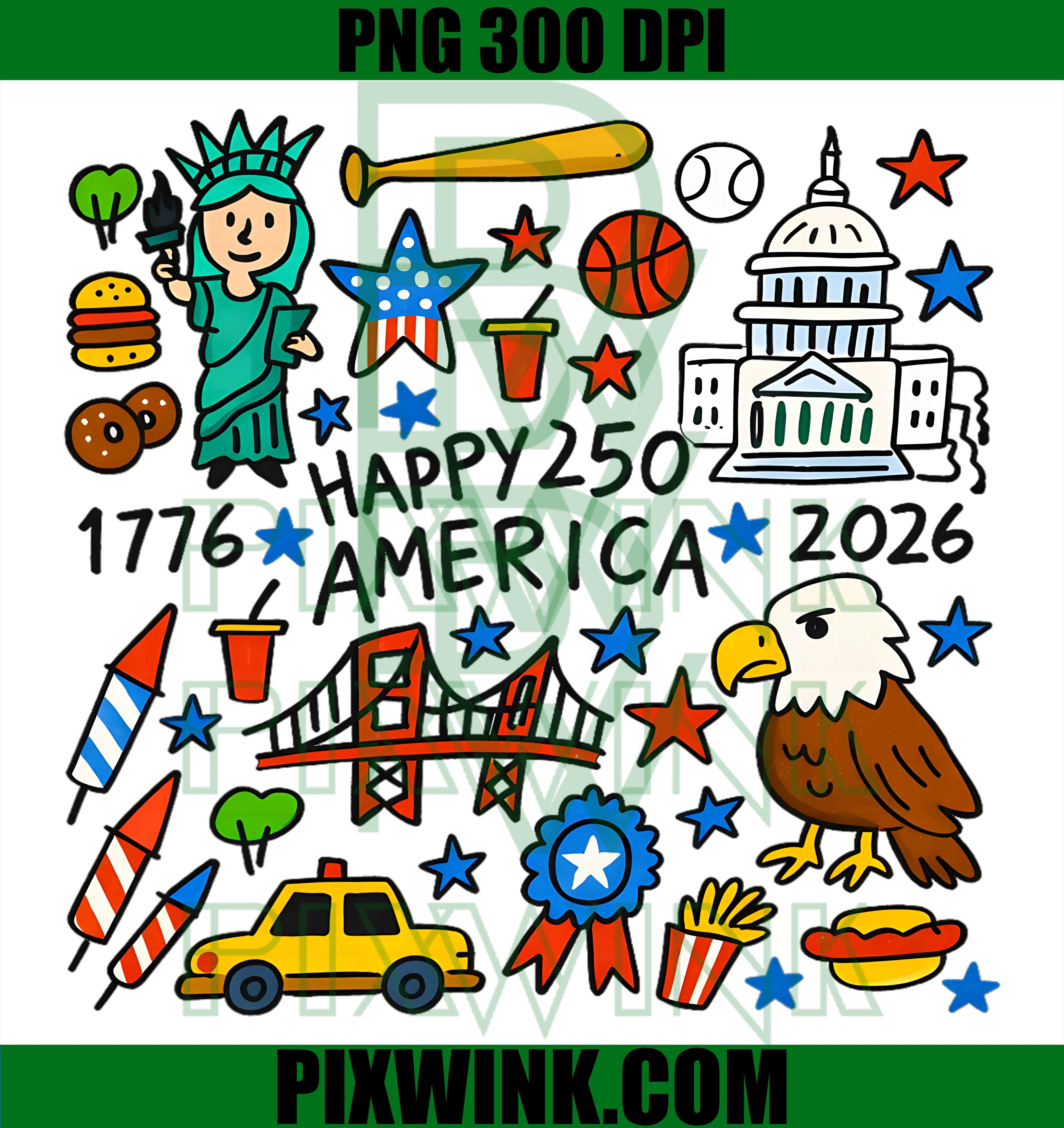 Happy America 250 Birthday PNG, USA Flag Patriotic PNG, 1776 2026 USA PNG