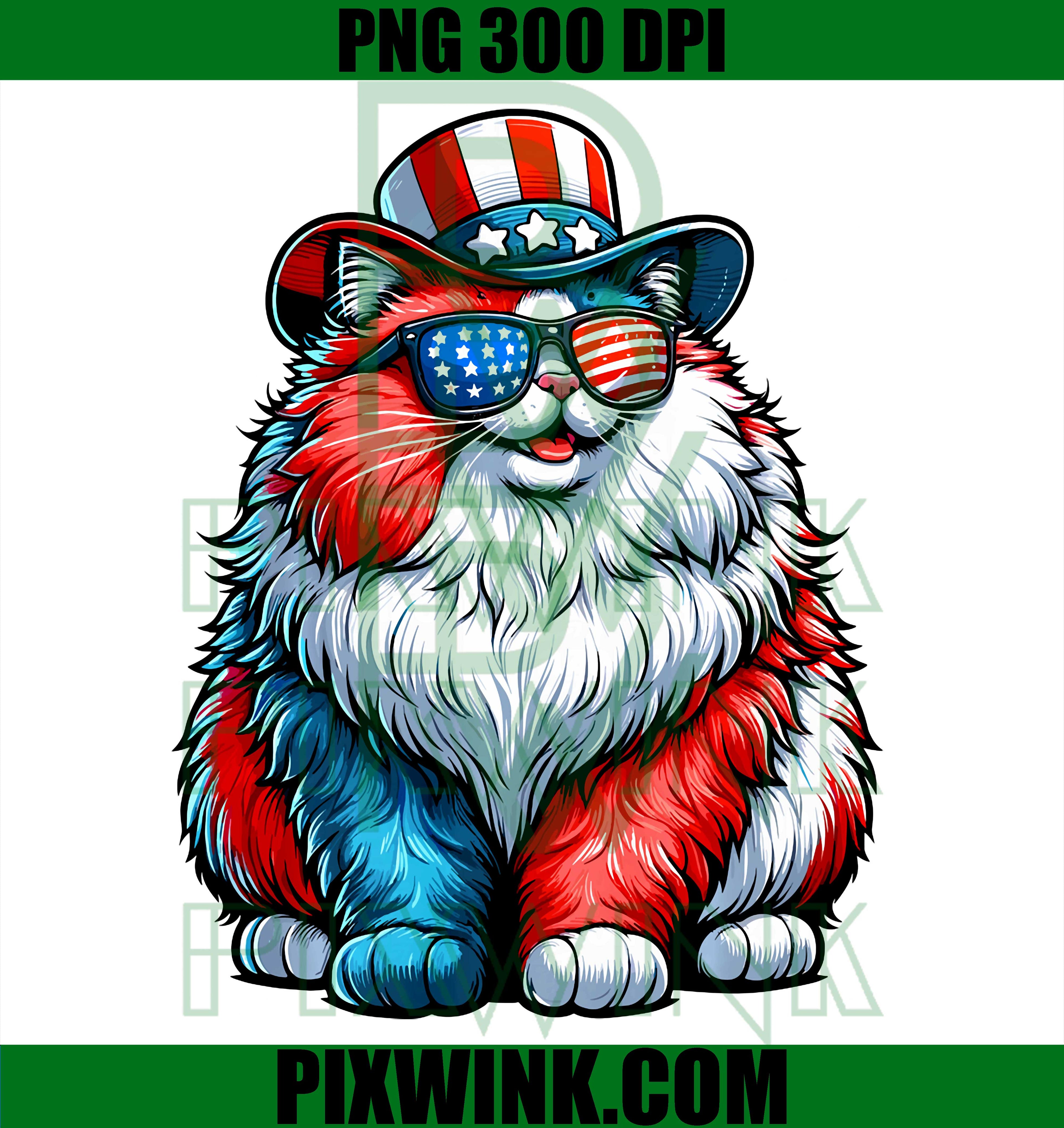 Cat USA Flag Patriotic PNG, 4th Of July Cute Cat Lover Graphic PNG