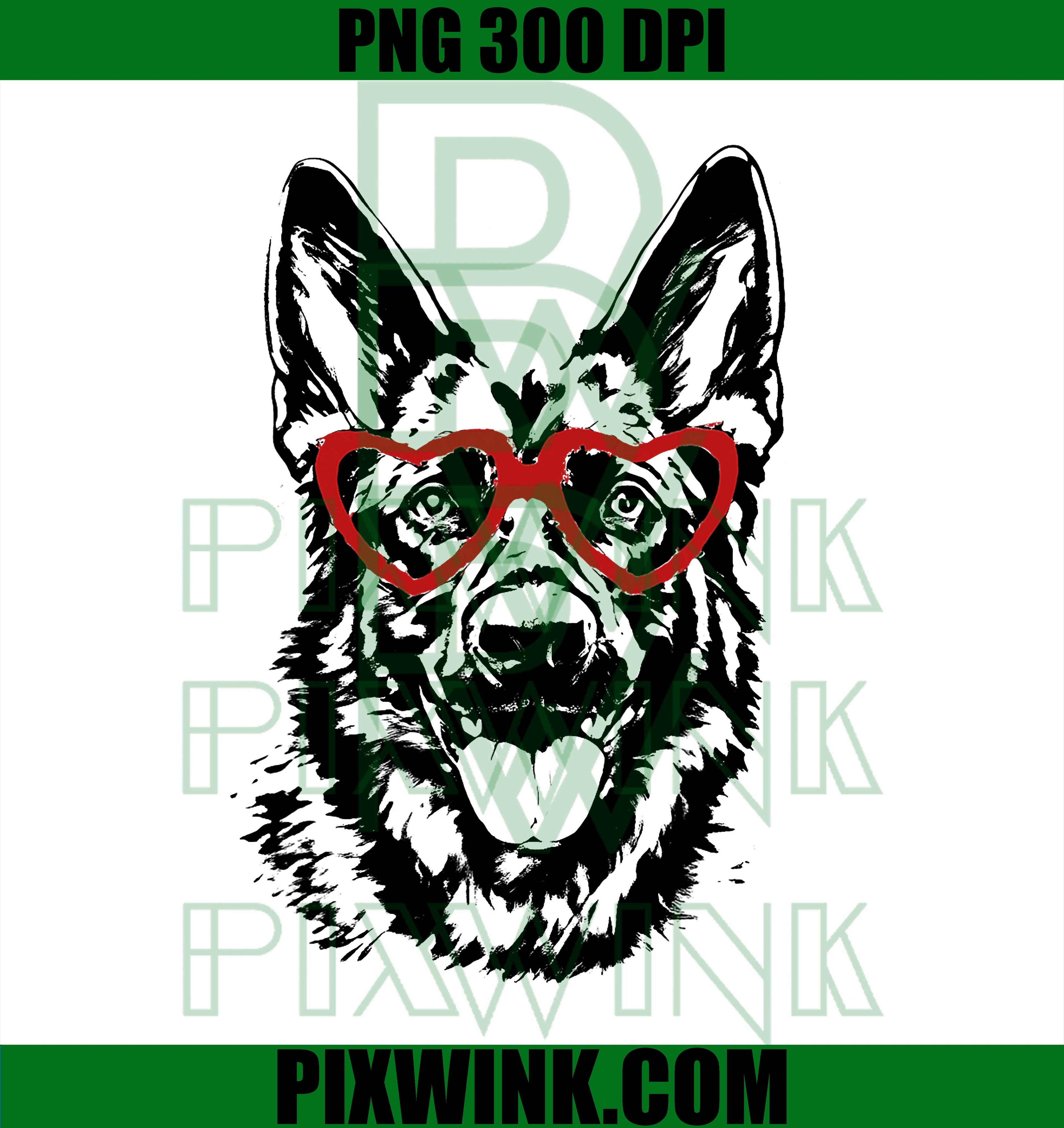 Valentines Day German Shepherd PNG, Heart Glasses PNG, Dog Love Art PNG