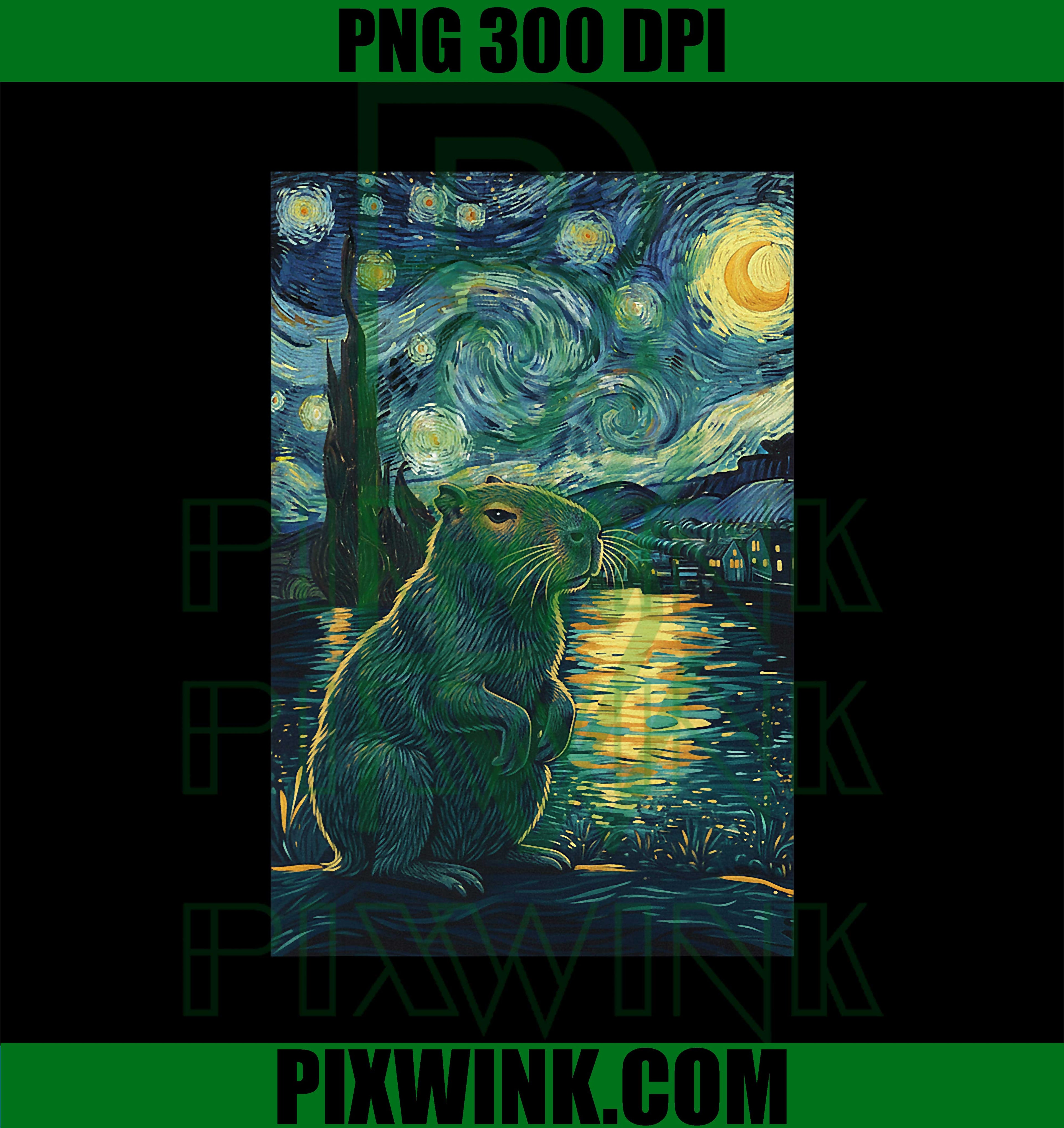 Capybara Starry Night, Van Gogh Style Animal Art PNG