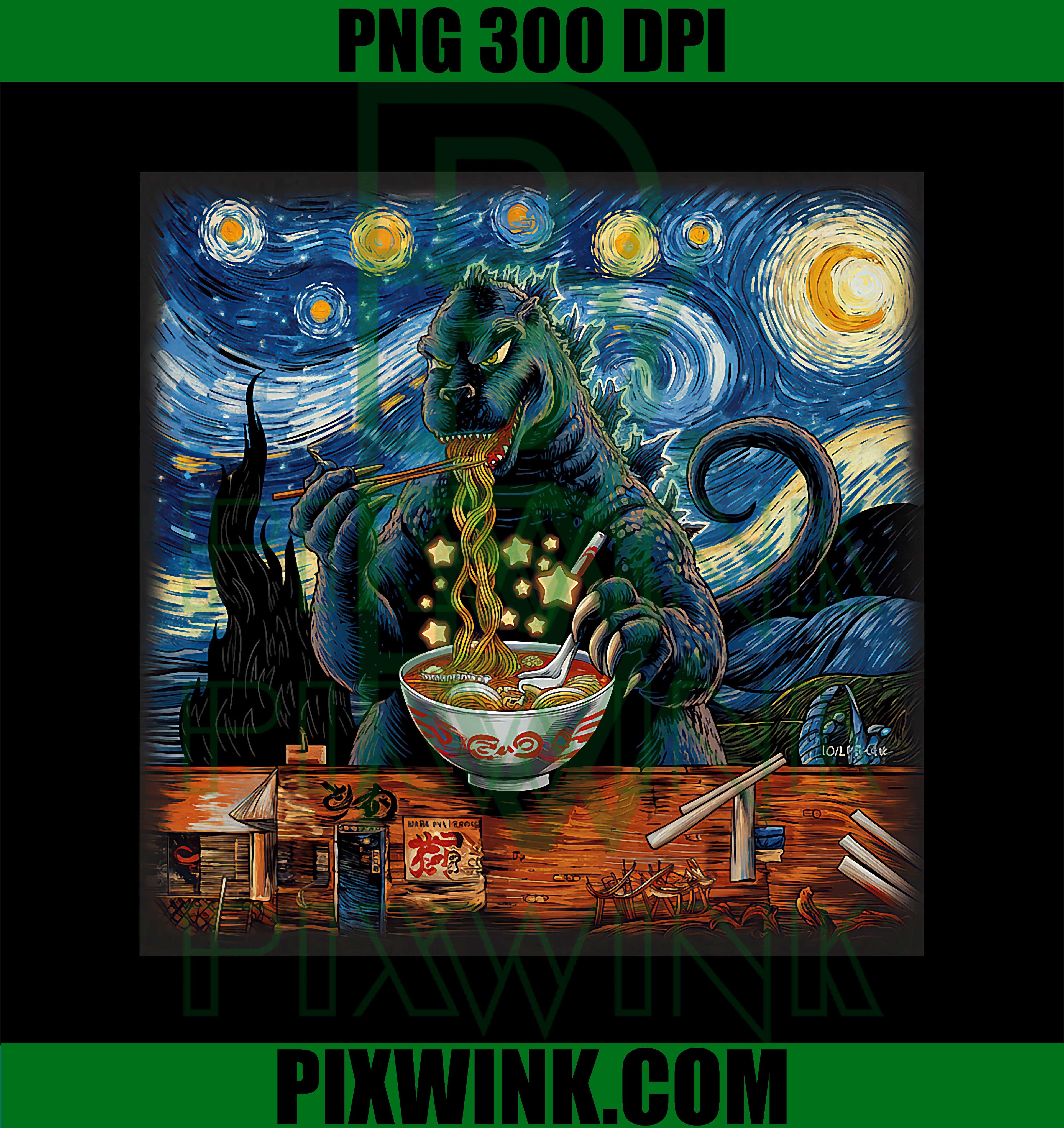 Kaiju PNG, Japanese Monster Van Gogh Starry Night Vintage PNG