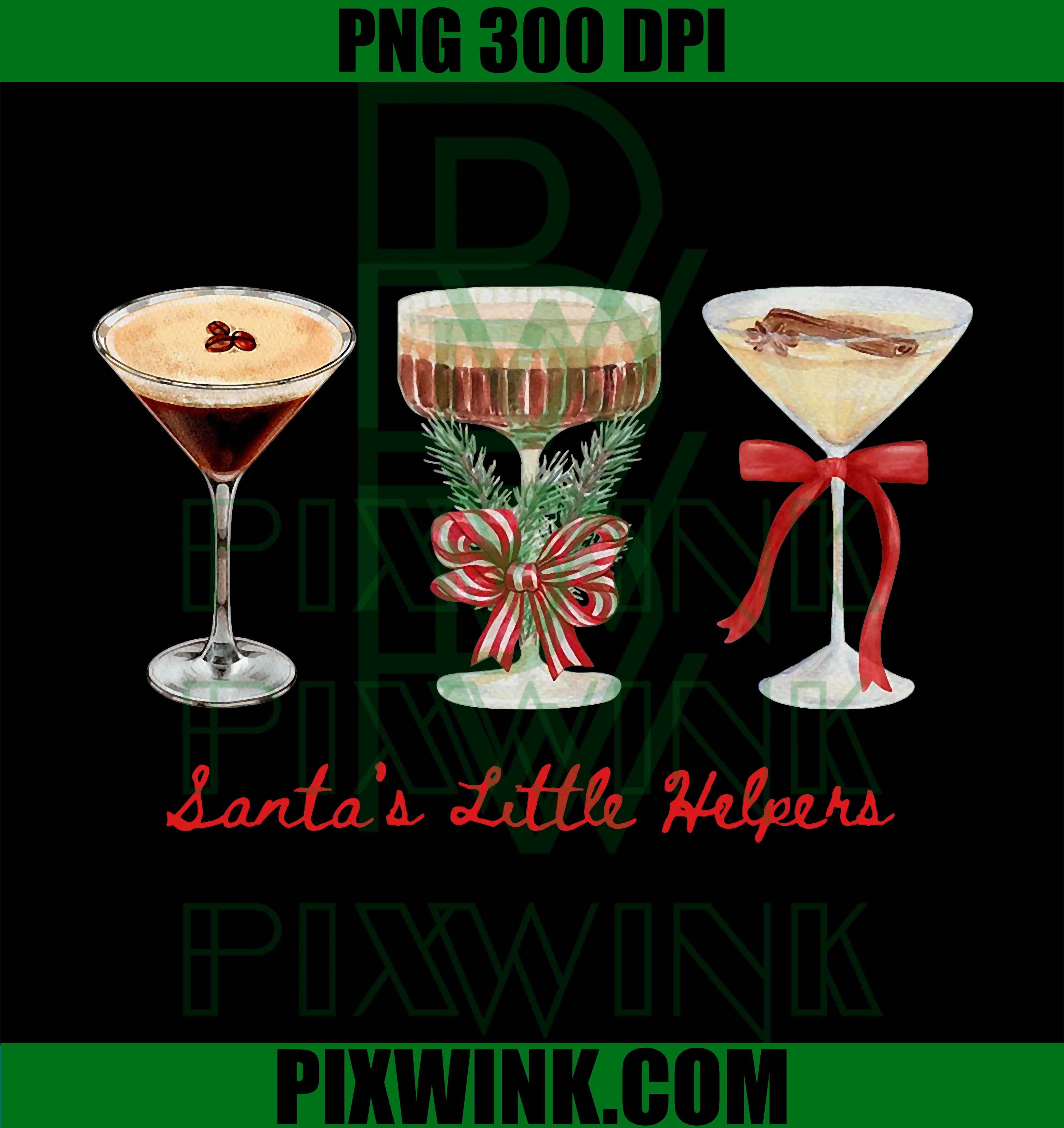 Funny Vintage Santa's Little Helper Martini Merry Christmas PNG
